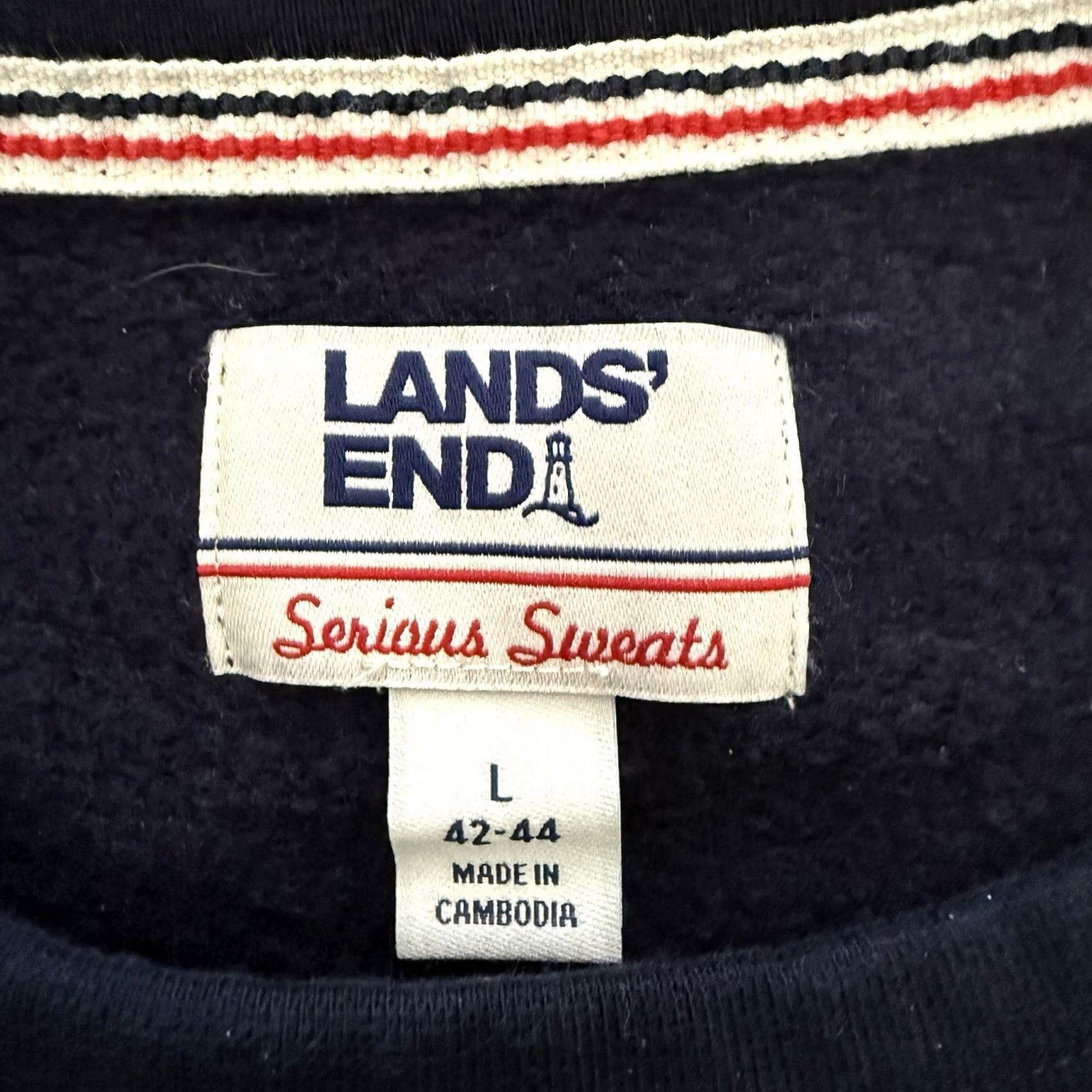 Lands' End Lands' End Serious Sweats Crewneck Sweatshirt Mens Large Distressed Navy Blue Solid Distressed Size US L / EU 52-54 / 3 - 2 Thumbnail