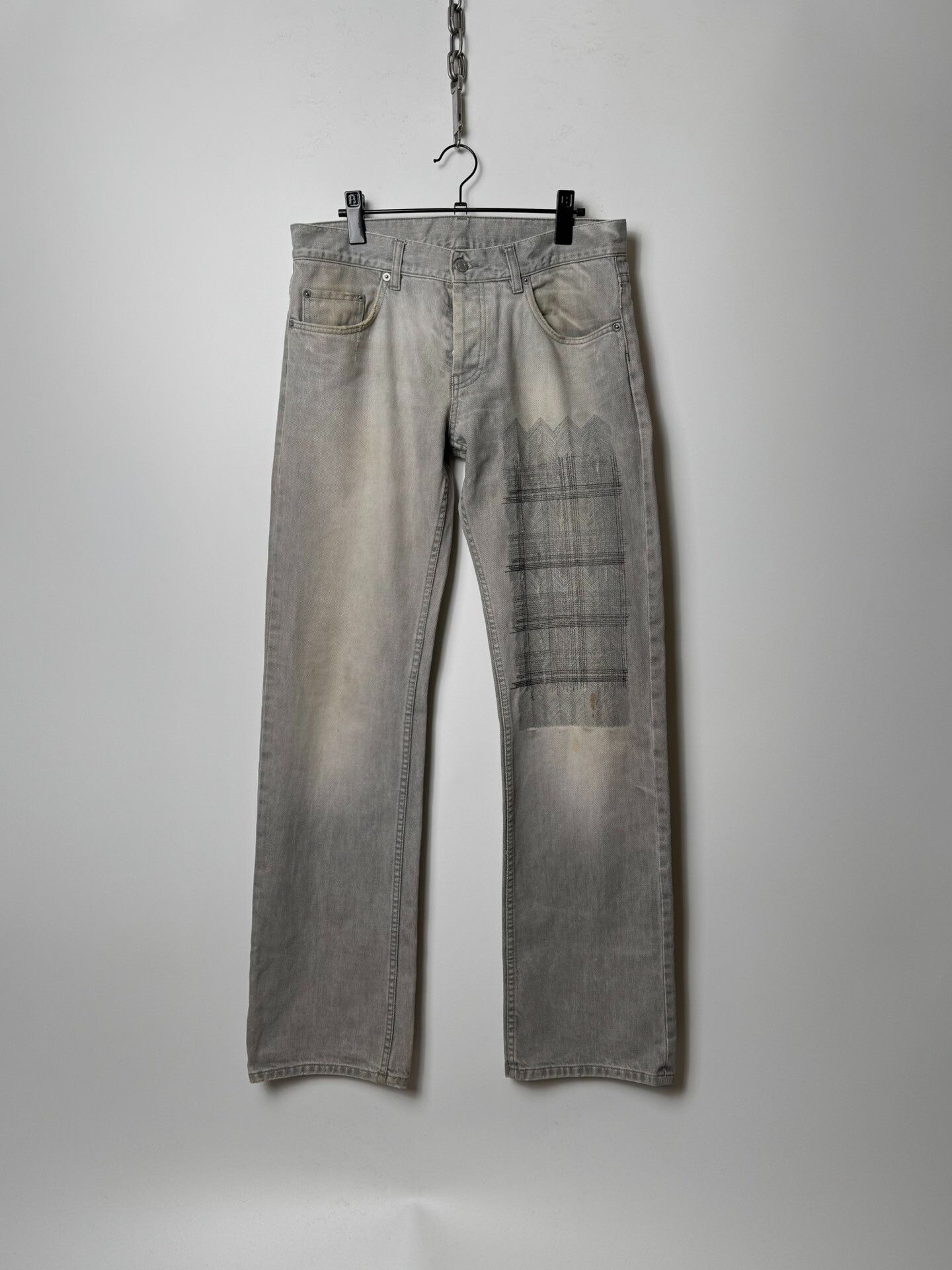 Helmut Lang Helmut Lang 2004 Embroidered Denim Pants Size US 33 - 1 Thumbnail