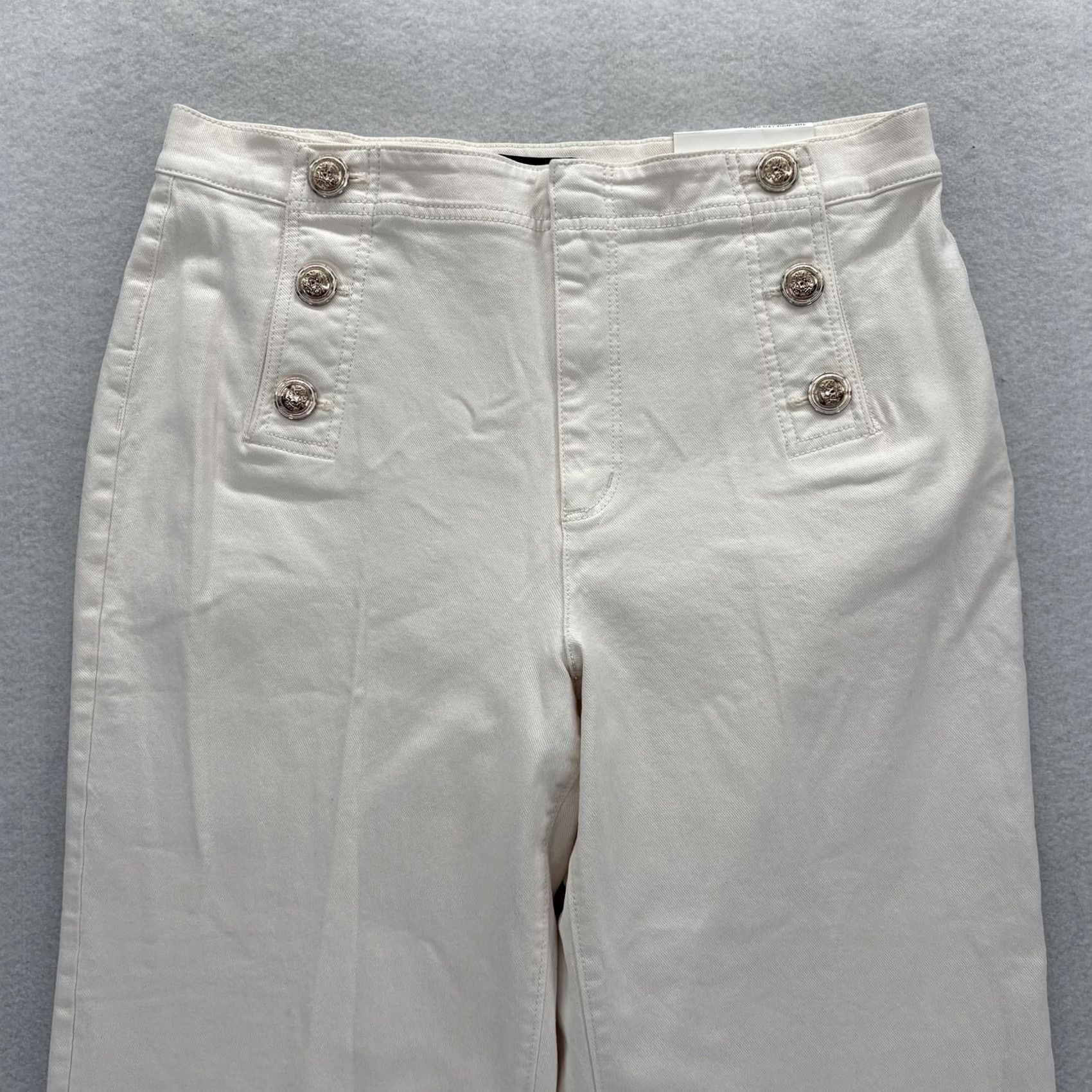 Ann Taylor VINTAGE? No. Ann Taylor White Wide Leg Crop Pants 12P Petite Women White Twill High Rise Sailor Cropped Pants with Pockets Stretch Size 34" / US 12 / IT 48 - 2 Thumbnail