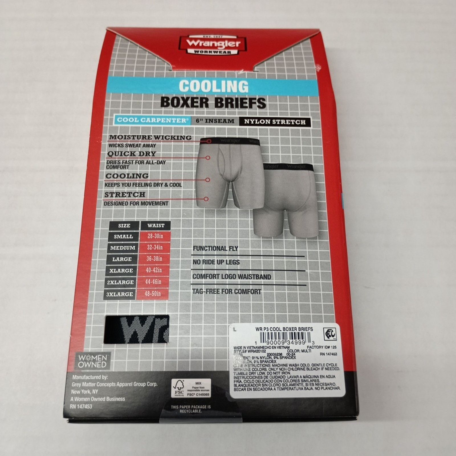 Wrangler Wrangler Men's Boxer Briefs Nylon 3 Pack Size L Assorted Size 36 - 6 Thumbnail