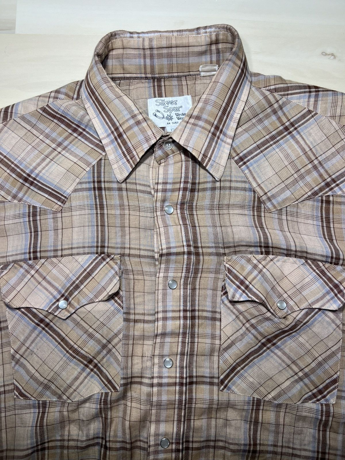 Other Silver Spur S/S Western Pearl Snap Shirt Sz 17 Tan & Blue Size US L / EU 52-54 / 3 - 1 Thumbnail