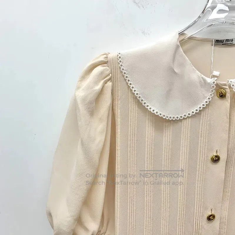 Miu Miu Miu Miu Beige Silk Blouse with Peter Pan Collar . Size XS / US 0-2 / IT 36-38 - 3 Thumbnail