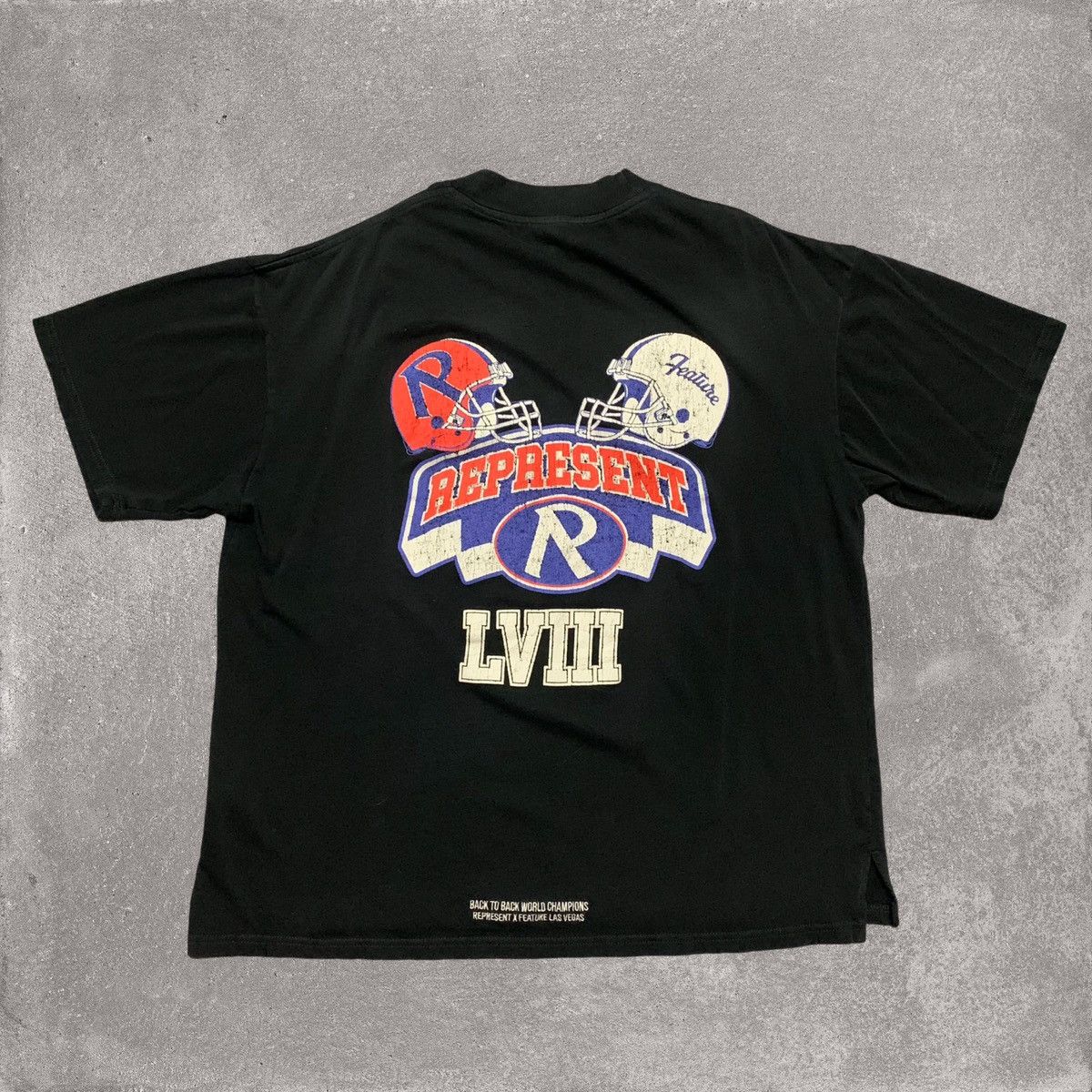 image of Represent Large X Feature Champions Stained Black Tee, Men's