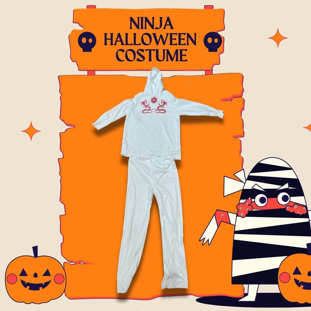 Other White Ninja Halloween Costume With Hoodie & Dragon Print Mat Size US S / EU 44-46 / 1 - 1 Thumbnail