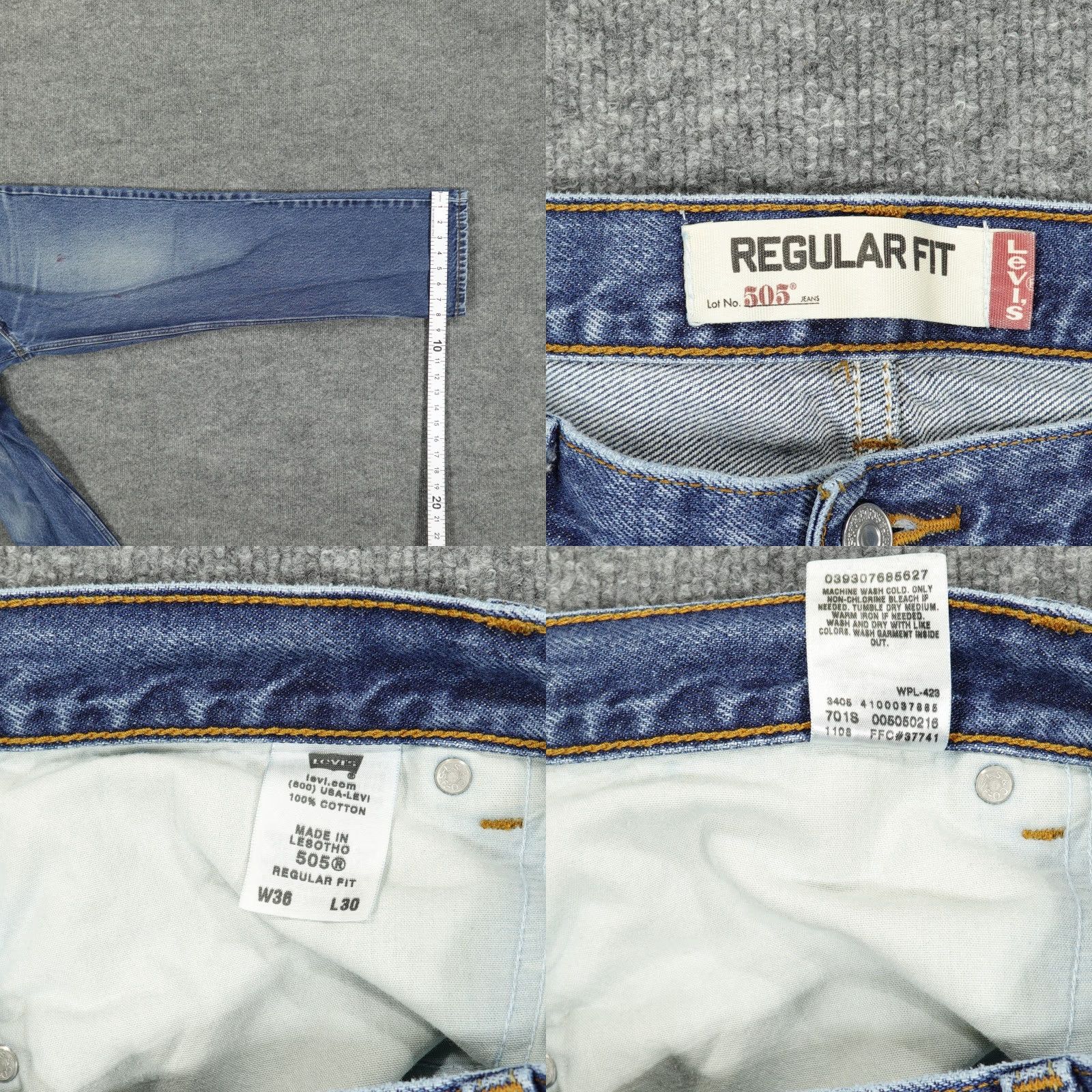 Levi's Levi's 505 Jeans Mens 36x30 Blue Regular Fit Straight Leg Stretch Denim Size US 36 / EU 52 - 8 Thumbnail