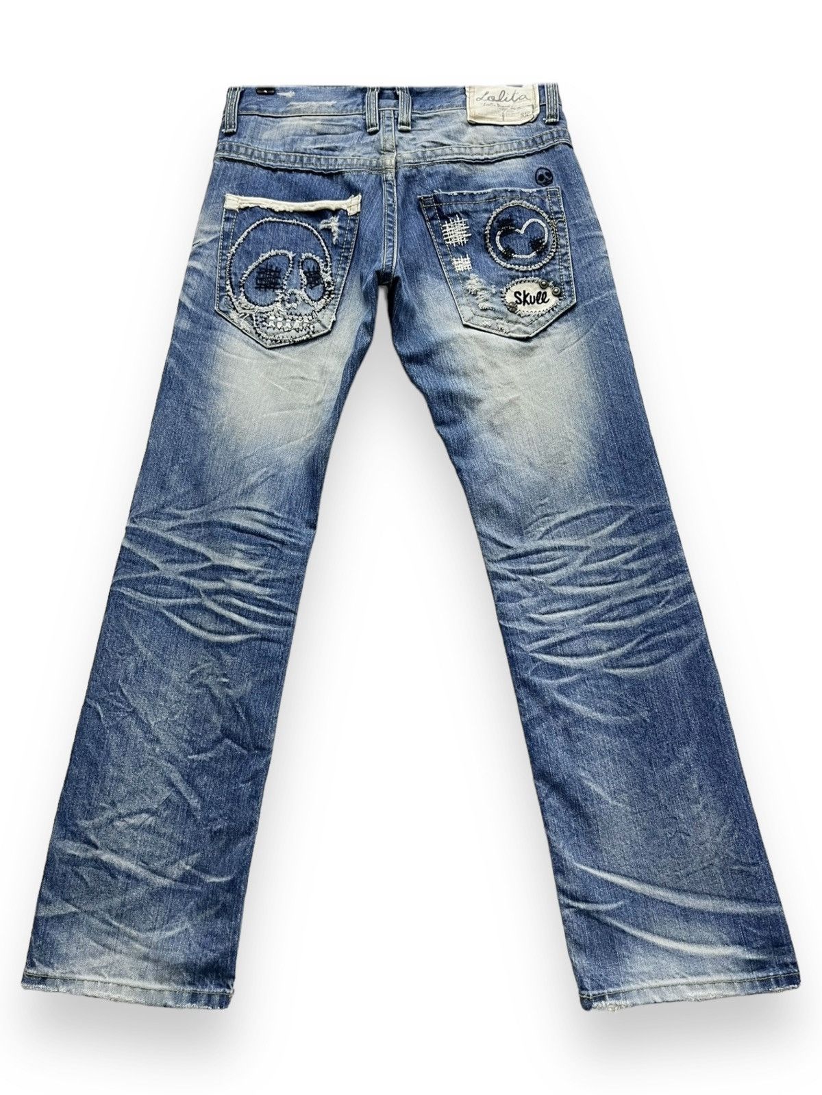 Lolita Jeans FYE🔥LOLITA Skull Embroidery Distressed Exotic Washed Denim Size US 29 - 3 Thumbnail