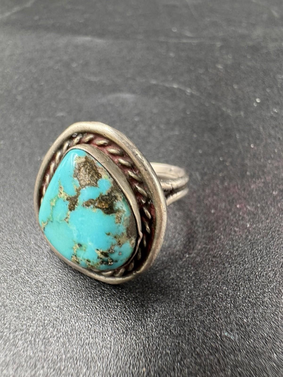 Matix Vintage Navajo Turquoise Ring Sterling Silver Natural Stone Size ONE SIZE - 4 Thumbnail