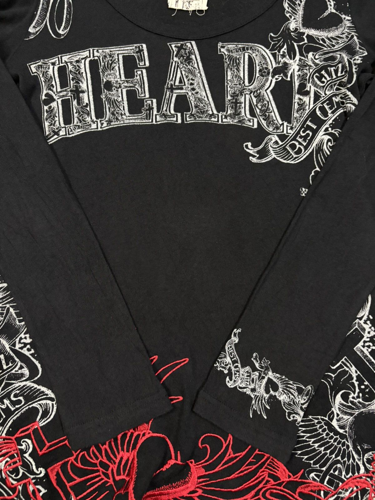 If Six Was Nine Glitz Red Embroidery Asymmetrical Hem Punk Long Sleeve Tees Size US XS / EU 42 / 0 - 8 Thumbnail