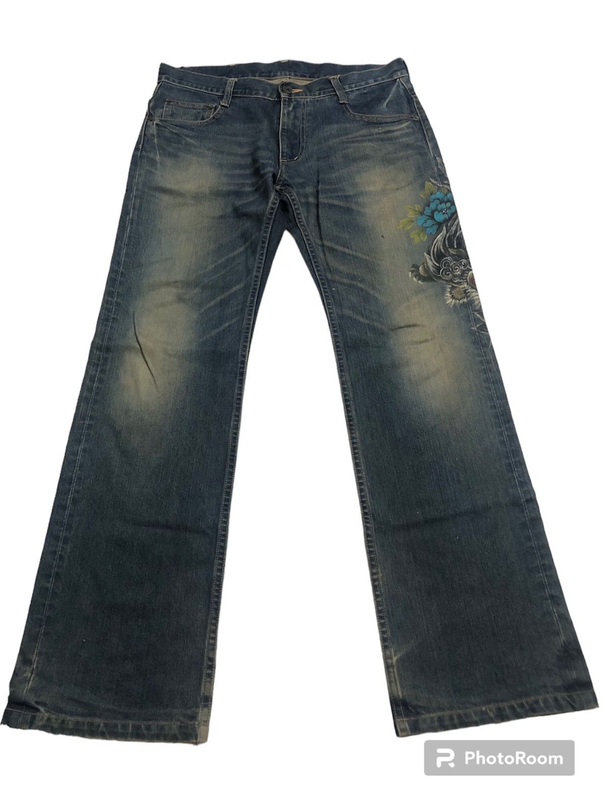 Dragonfly × Japanese Brand RARE!! JAPANESE NAMINORITATSUJIN PRINTED DRAGON JEANS Size US 34 / EU 50 - 8 Thumbnail