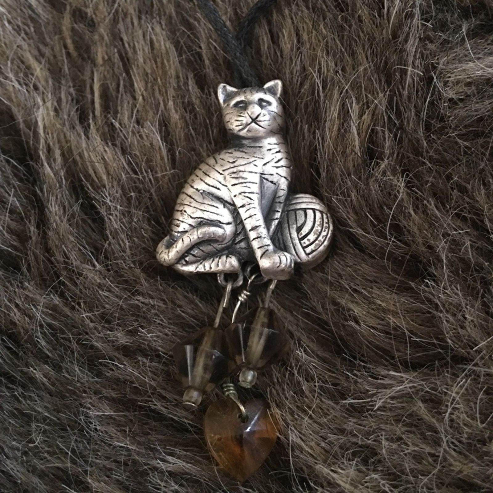 Jewelry Silver cat pendant on cord with hidden mouse Size ONE SIZE - 6 Thumbnail