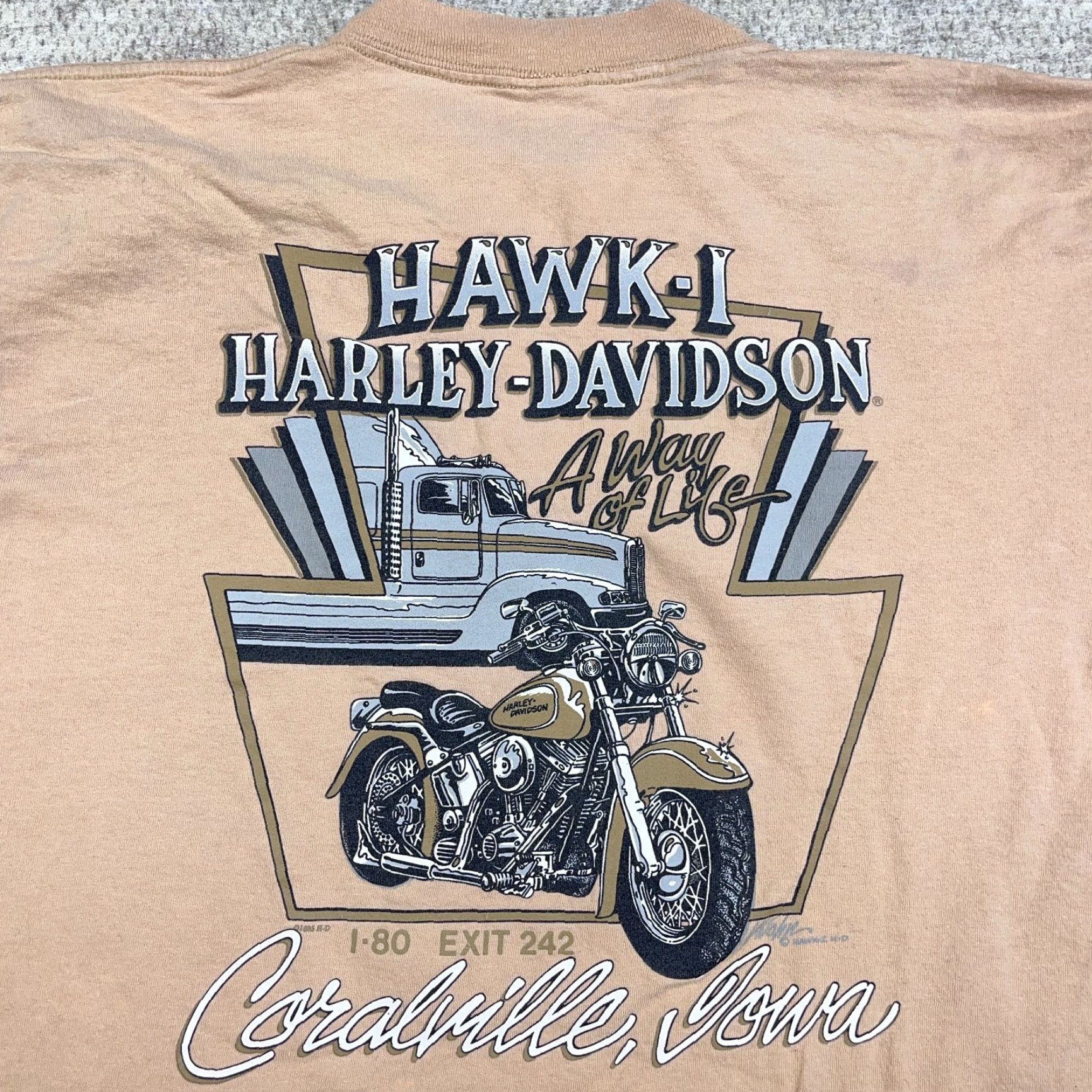 Harley Davidson VINTAGE Harley-Davidson Shirt Men Large Tan Blue 90s 1995 Made In USA Iowa Semi Size US L / EU 52-54 / 3 - 5 Thumbnail