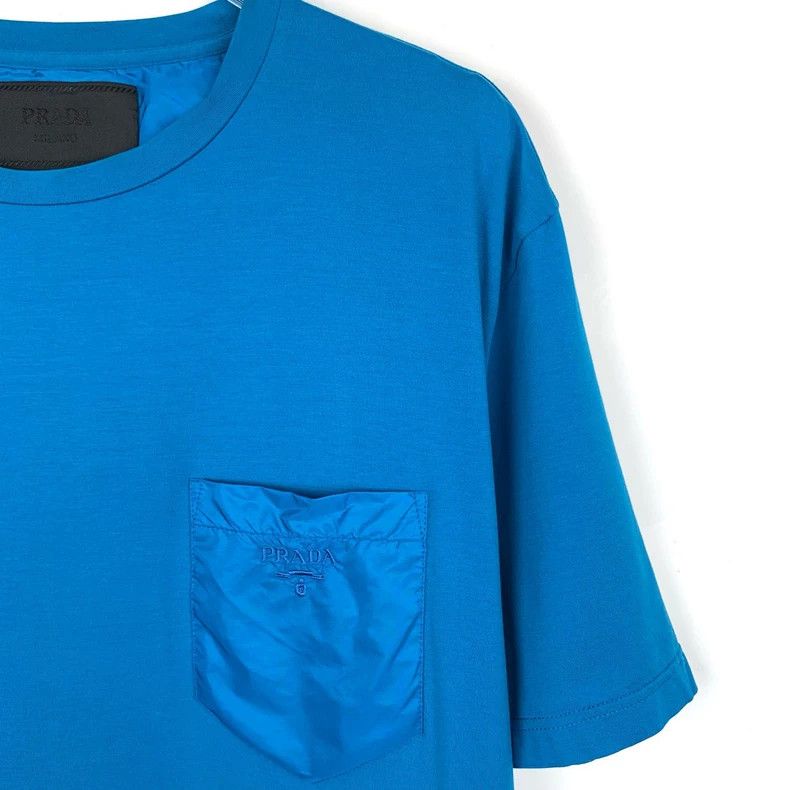 Prada Prada Logo embroidered round-neck blue cotton short-sleeved Size US XL / EU 56 / 4 - 3 Thumbnail