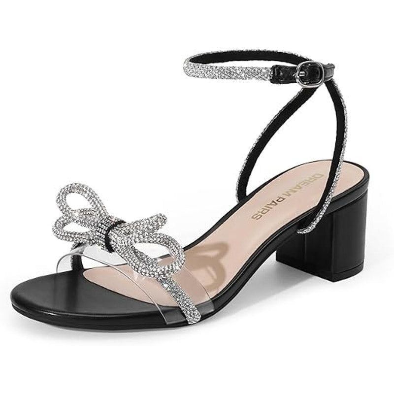 Other Dream Pairs Womens 9.5 Black Open Toe Clear Strap Bow 2.5" B Size US 9.5 / IT 39.5 - 1 Thumbnail