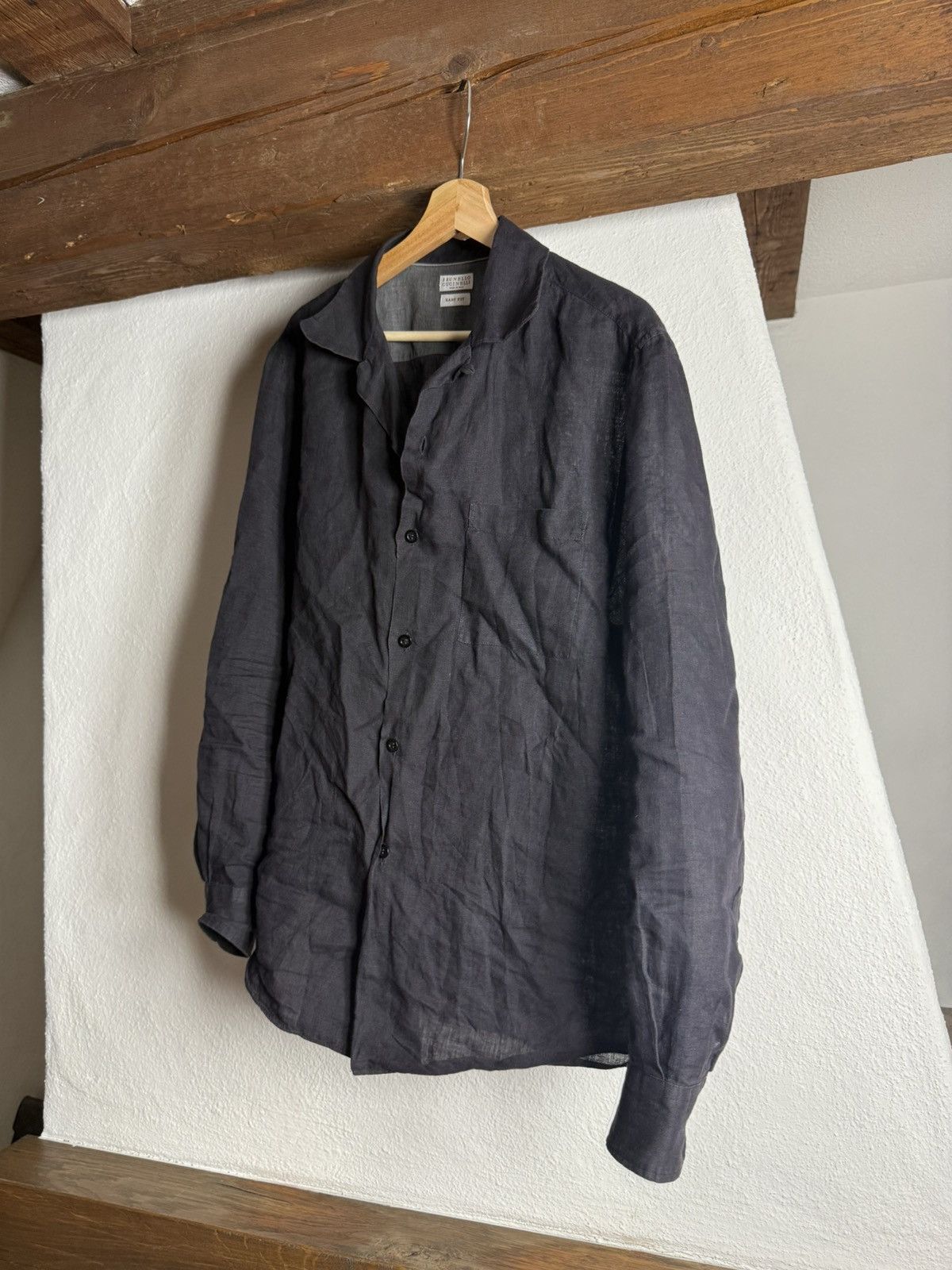 Brunello Cucinelli Brunello Cucinelli 100% Size M-L Linen Shirt Black Easy Fit Size US M / EU 48-50 / 2 - 6 Thumbnail