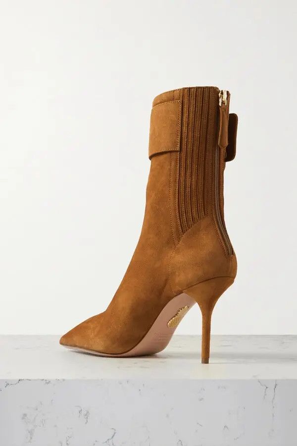 Aquazzura o1y0625 Suede Ankle Boots in Brown Size US 10 / IT 40 - 2 Thumbnail