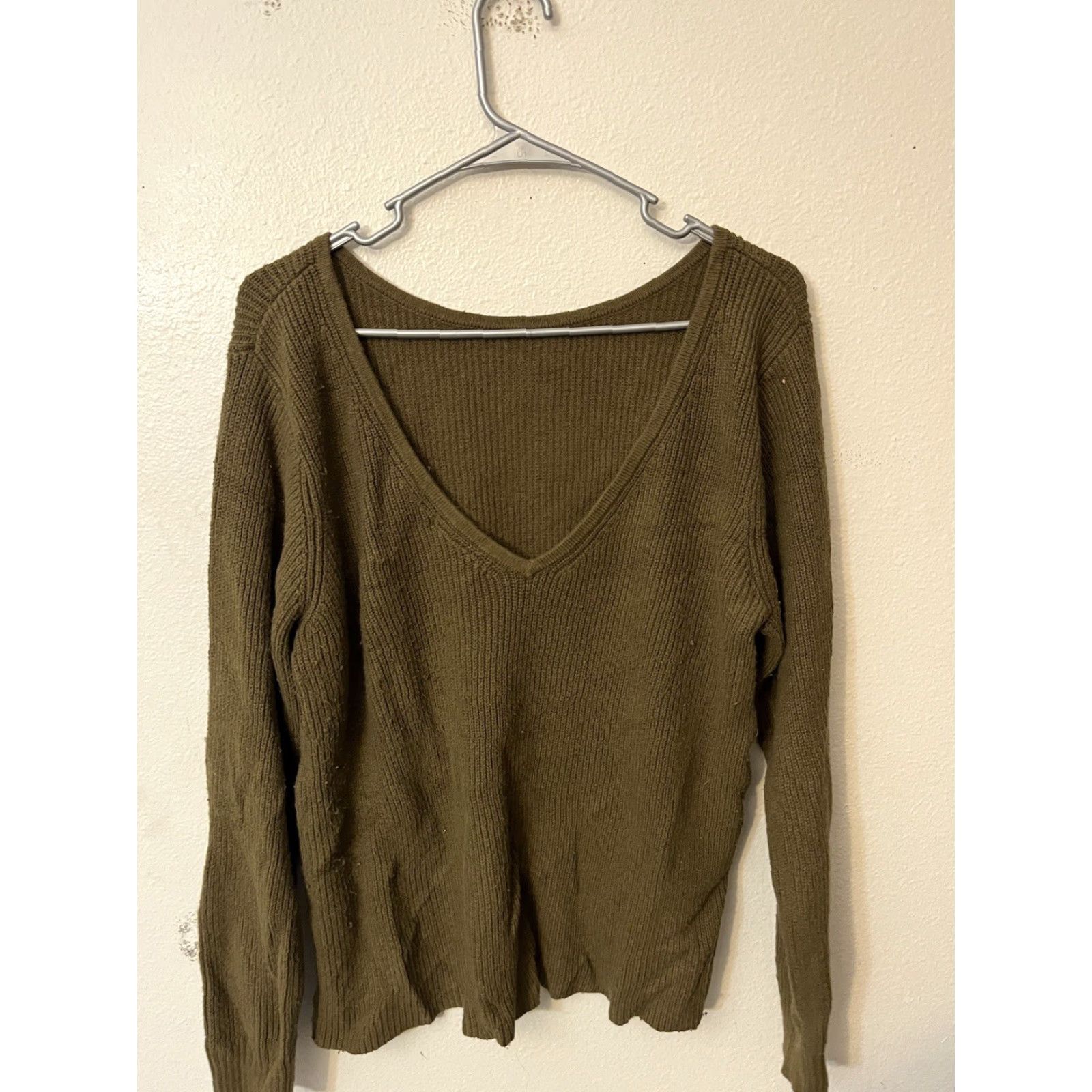 Gap GAP Womens Sweater L Brown Deep V-Neck Knit Stretch Pullover Casual Size L / US 10 / IT 46 - 2 Thumbnail