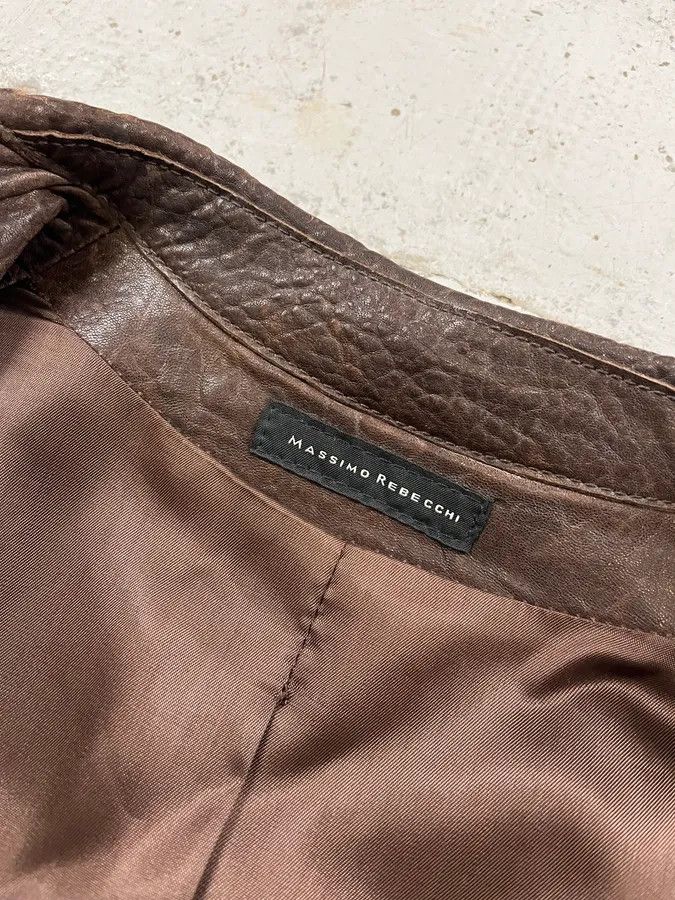 Vintage 1990s Massimo Rebecchi Textured Brown Leather Blazer Jacket Size US S / EU 44-46 / 1 - 12 Thumbnail