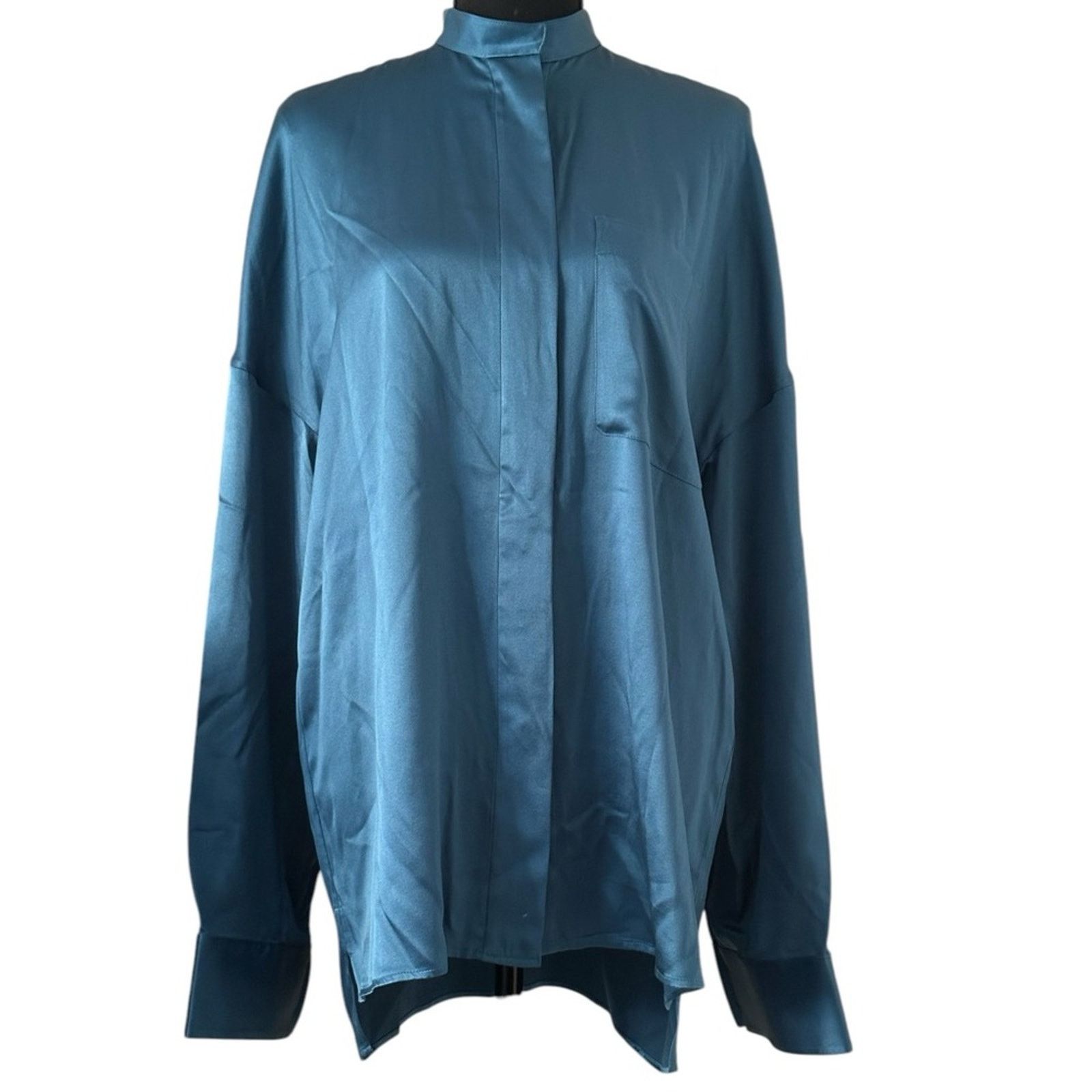 Haider Ackermann Peacock Teal Silk Charmeuse Oversized Shirt FR 34 Authentic Size XS / US 0-2 / IT 36-38 - 1 Thumbnail