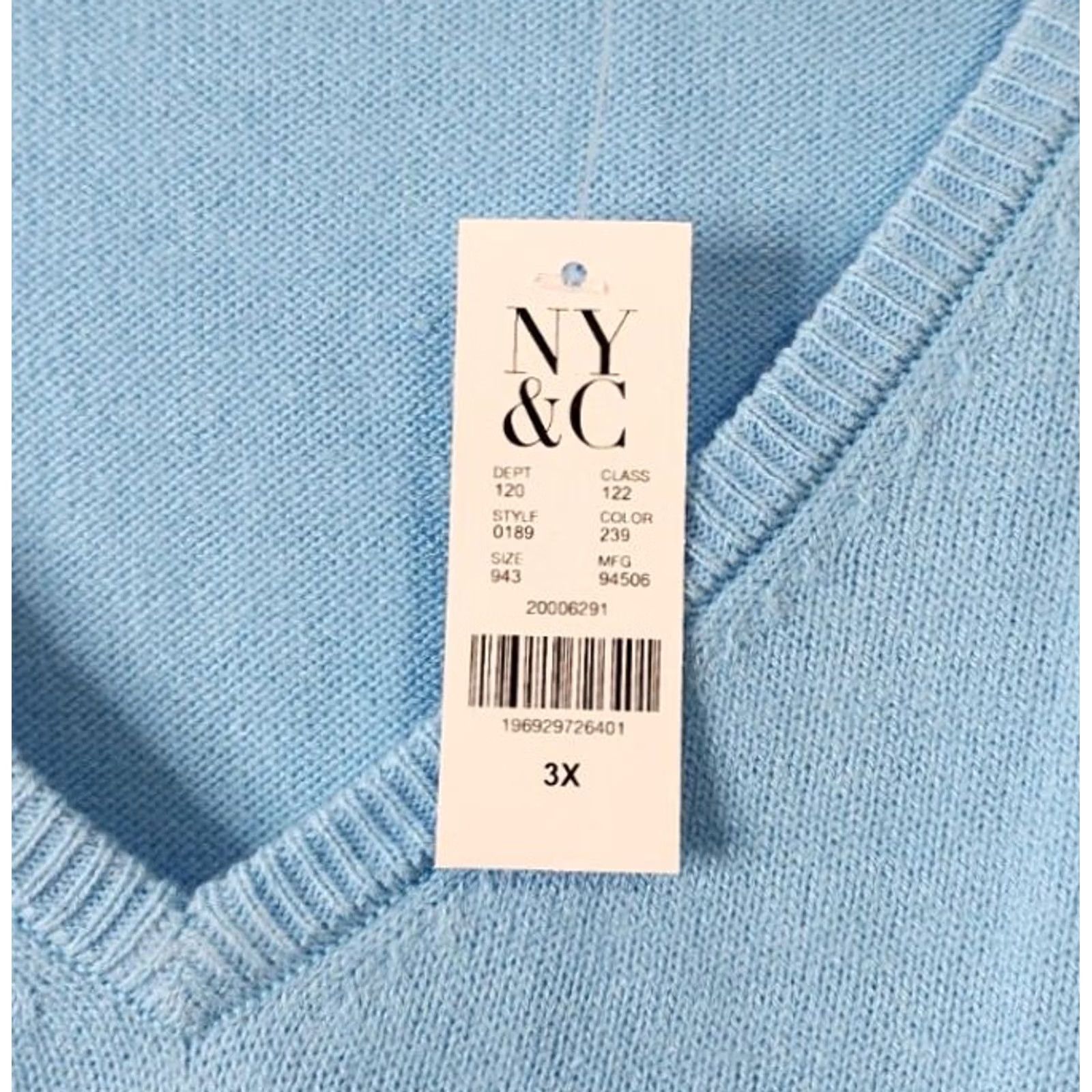 Vintage NY&Co Womens 3X Sweater V-Neck Pullover Acrylic Blue Shirt (Pullover) Size XXL / US 16-18 / IT 52-54 - 4 Thumbnail