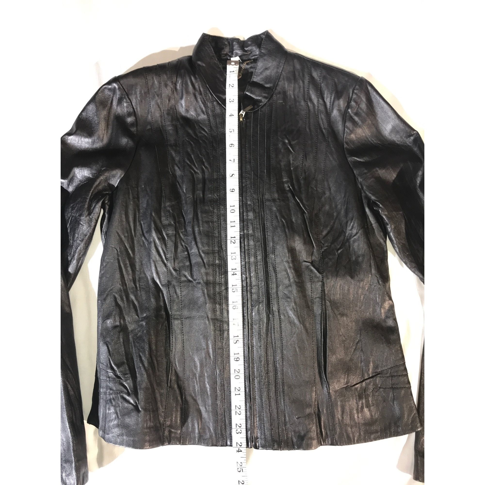 Vintage XCVI Women's Black Leather Multi-Seamed Full Zip Jacket Size L / US 10 / IT 46 - 5 Thumbnail