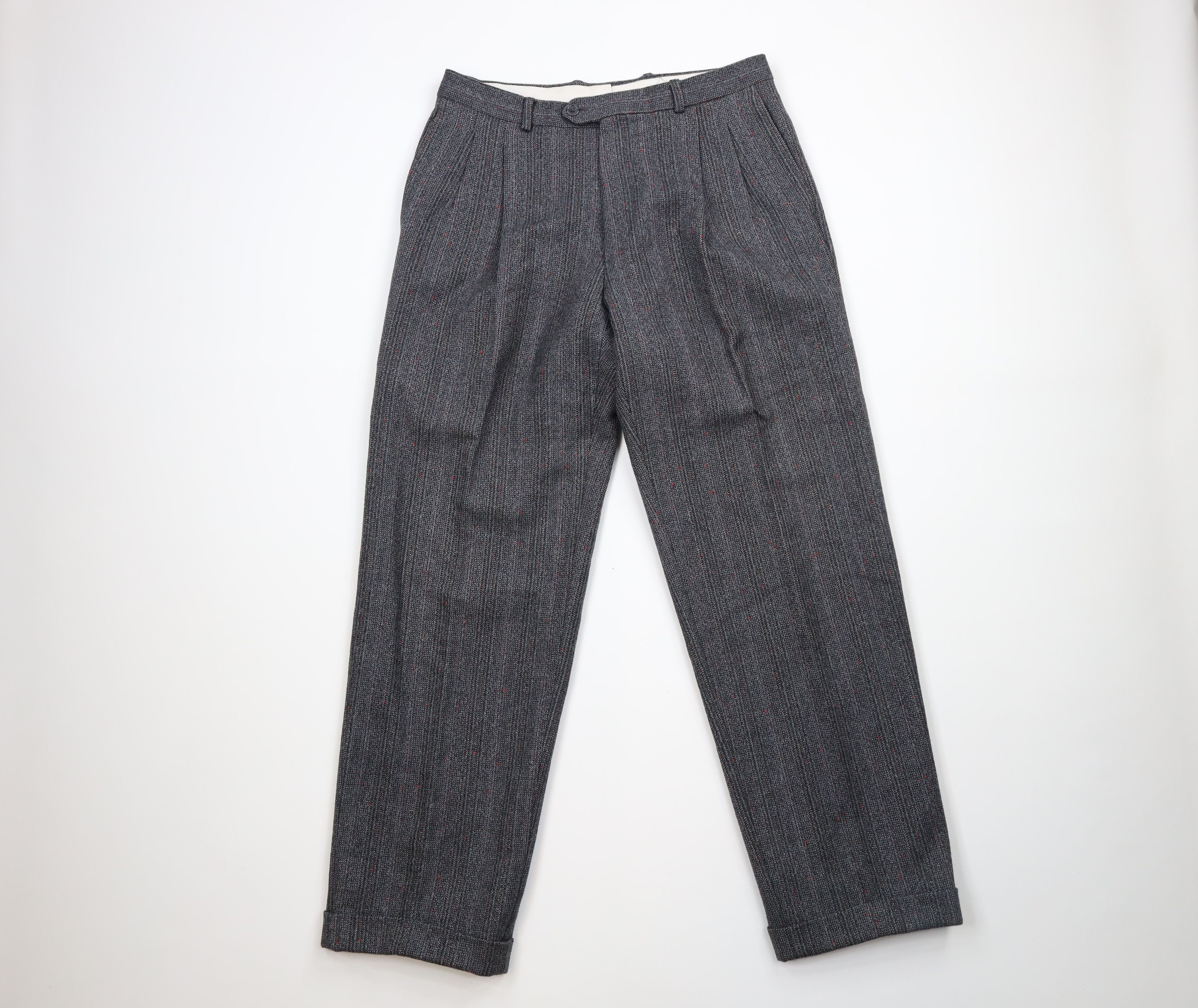 image of Vintage 90's Streetwear Striped Wool Tweed Cuffed Chino Pants in Grey, Men's (Size 34)