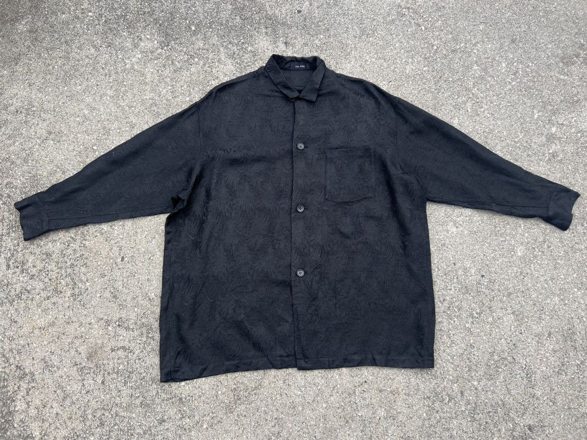 Johnbull Vintage 80s John Bull Zou Zou Raw Silk Black Jacquard Shirt Size US XL / EU 56 / 4 - 1 Thumbnail