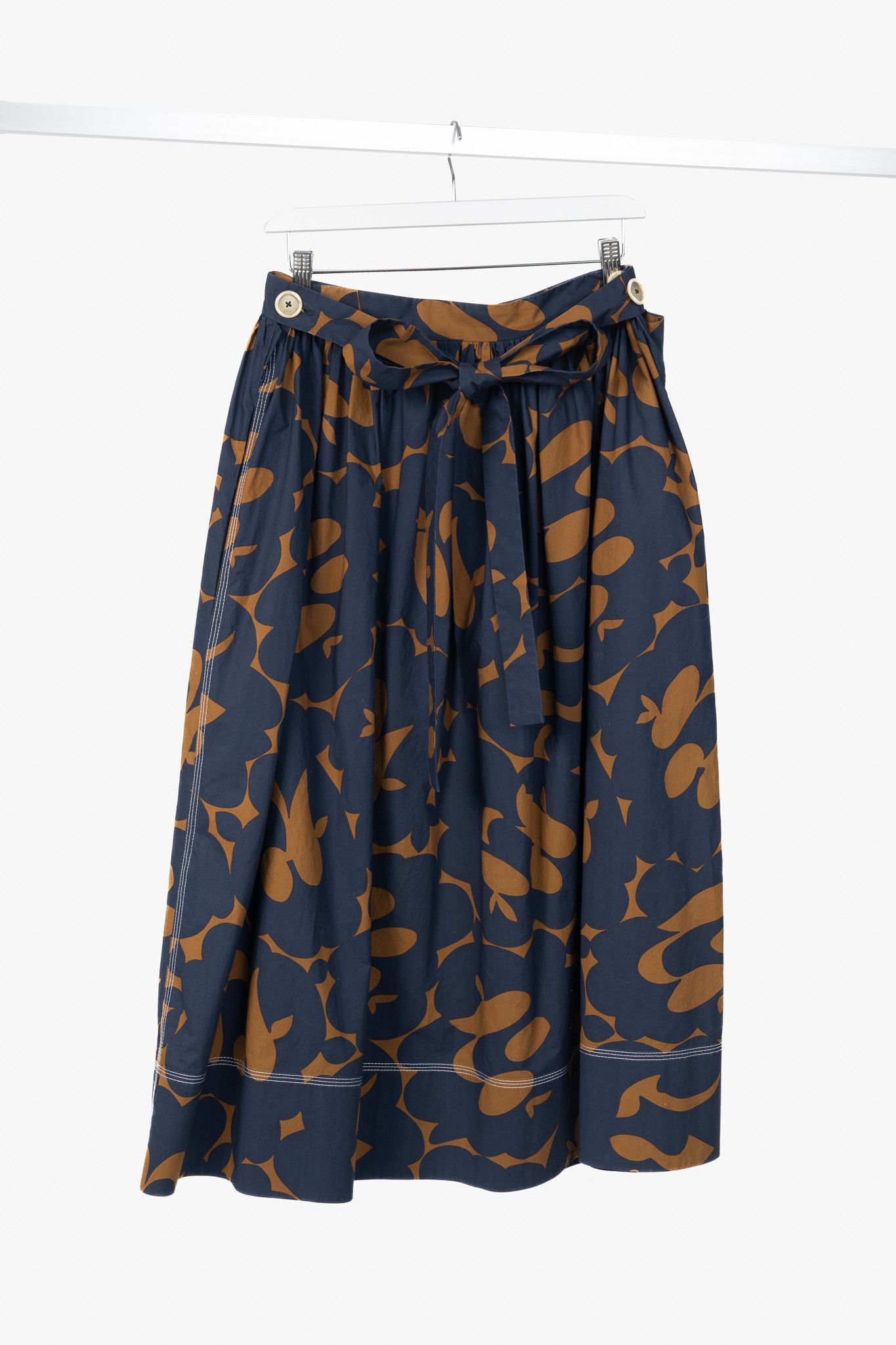 Marni Marni R/19 Belou-Print Cotton Poplin Gathered Midi Skirt Size 28" / US 6 / IT 42 - 2 Thumbnail