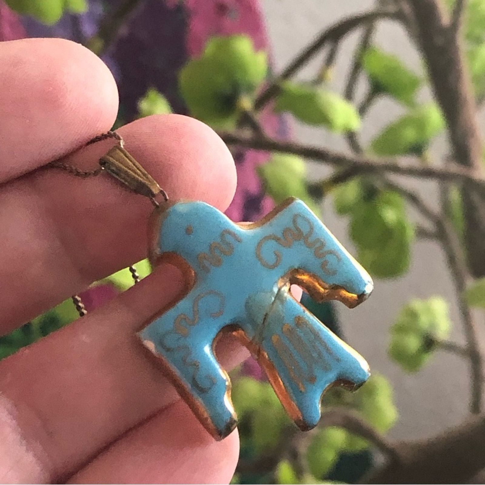 Vintage Vintage 70s hand painted porcelain eagle pendant necklace Size ONE SIZE - 2 Thumbnail