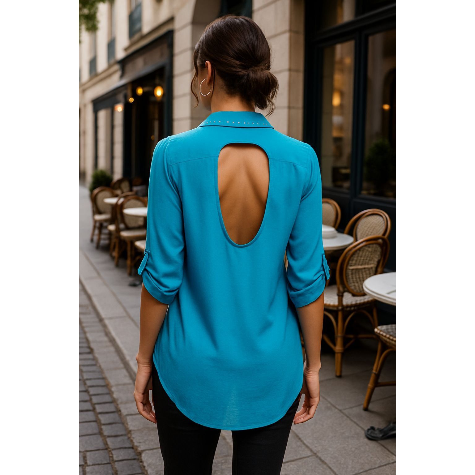 Other CCC Turquoise Tie Front Cutout Back Blouse Medium Statementw Size M / US 6-8 / IT 42-44 - 4 Thumbnail