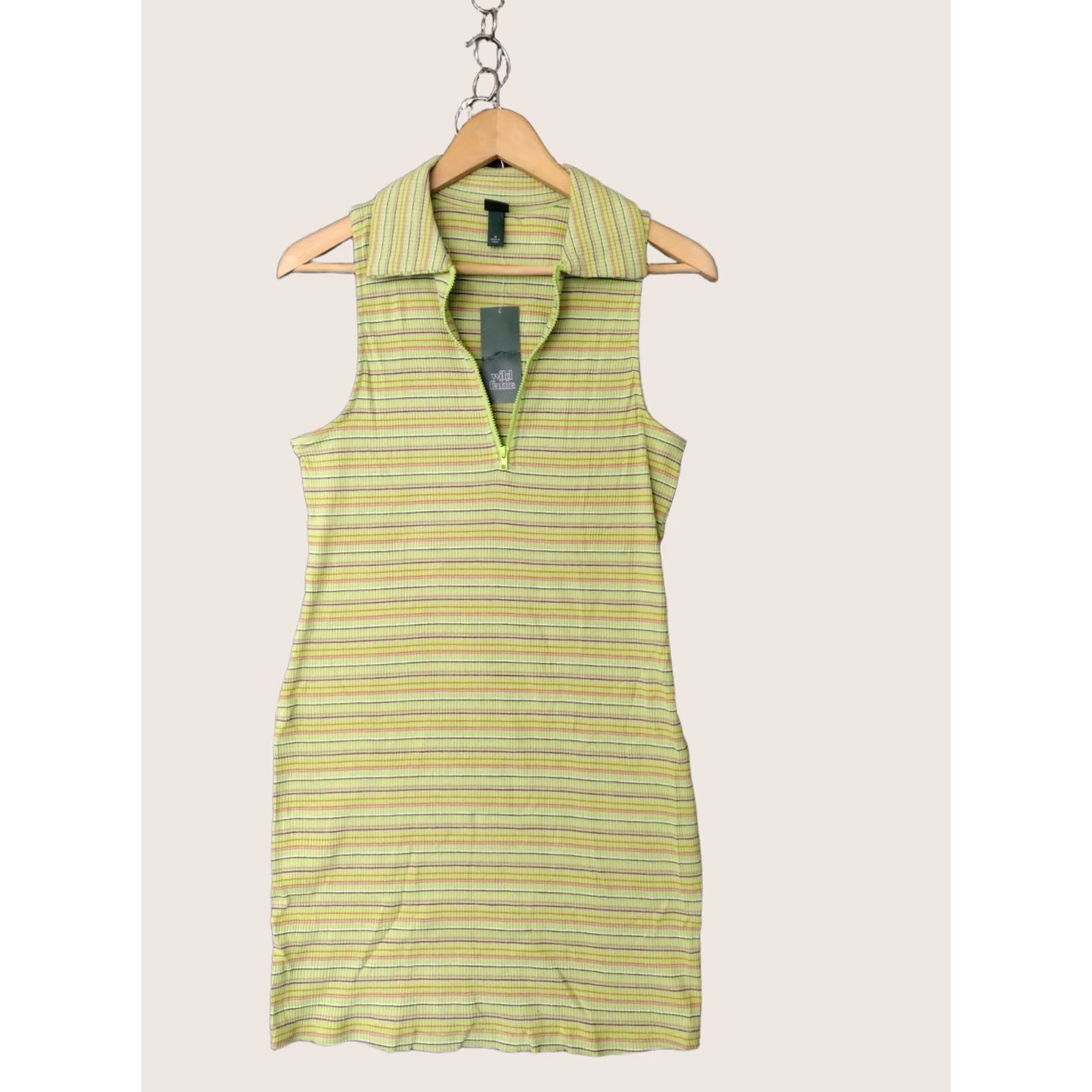 Vintage Wild Fable Polo Dress Shirt Dress Polo Dress Sleeveless 1/4 Zip Casual Knit Cotton Green Striped Womens M XS? (Wait) Size M / US 6-8 / IT 42-44 - 1 Thumbnail