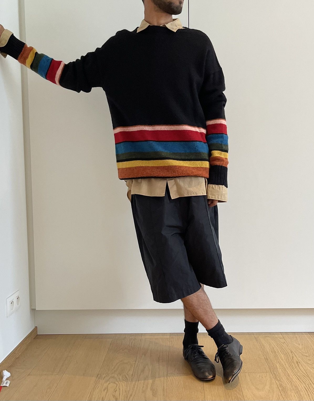 Prada Prada 2018 Black Oversized Sweater With Colourful Stripes Size US L / EU 52-54 / 3 - 6 Thumbnail