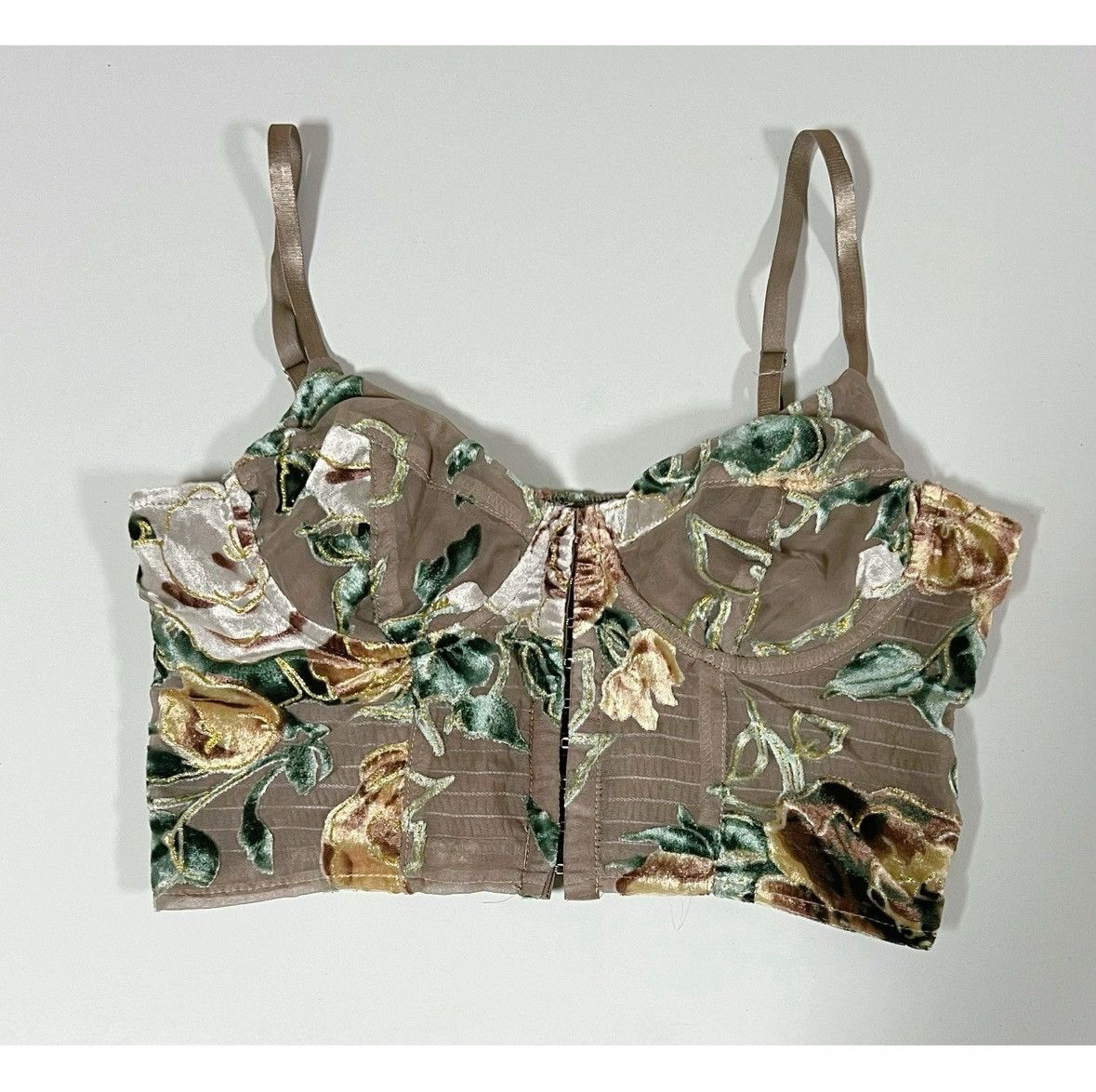 Free People Windsor Beige Velvet Floral Corset Bustier Top Blouse Size S Size S / US 4 / IT 40 - 3 Thumbnail