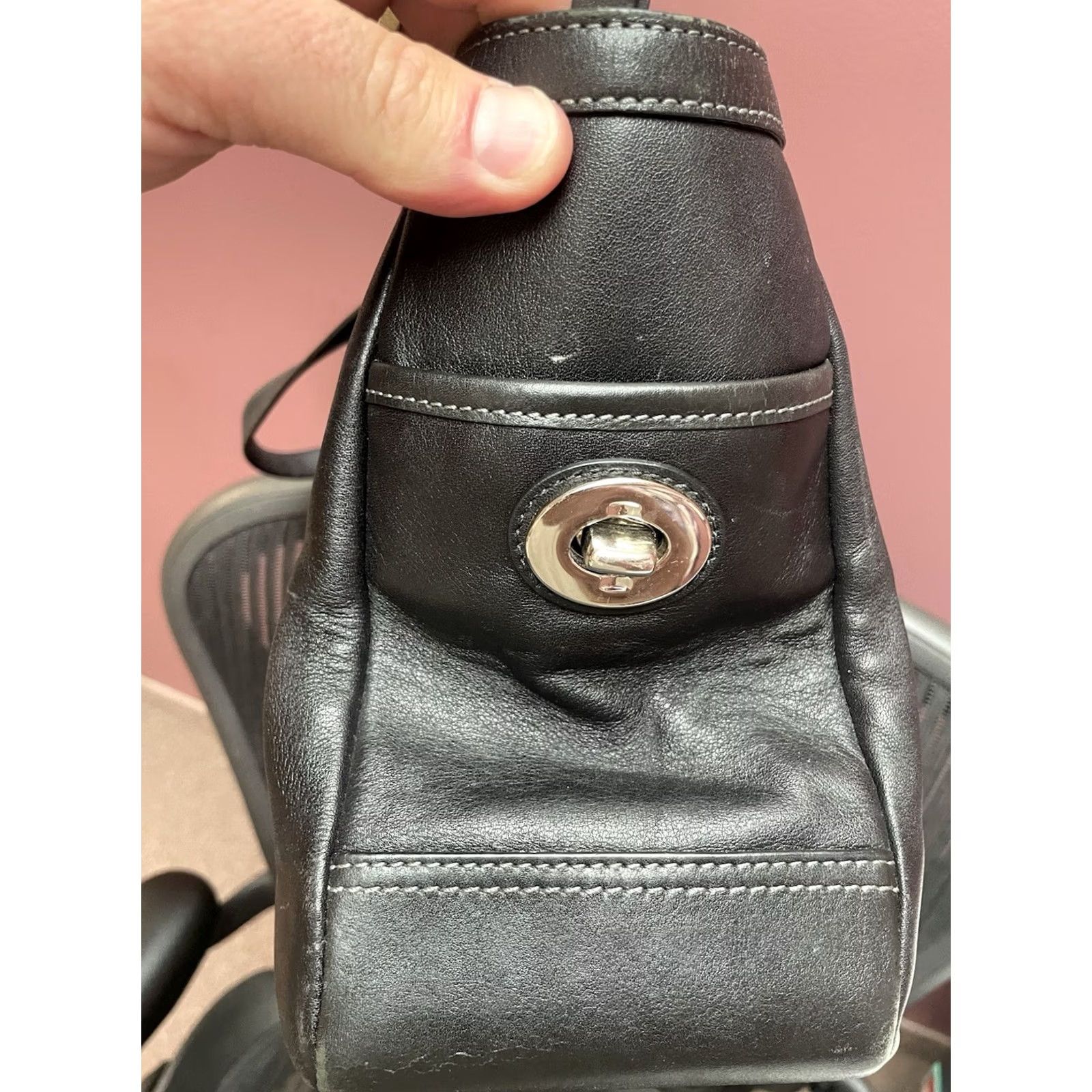 Coach Coach Ashley Pleated Leather Shoulder Tote Women Large Black Handbag F13759 Size ONE SIZE - 6 Thumbnail