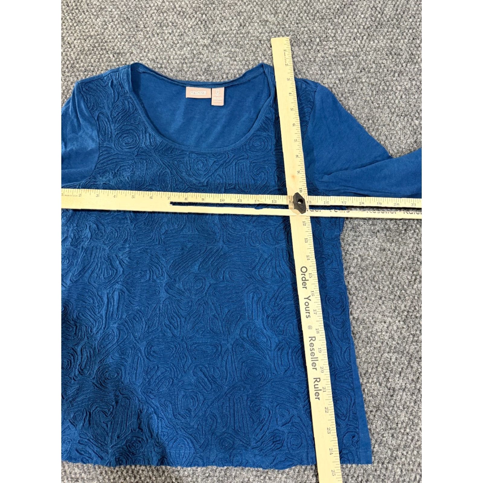 Vintage Chico's Blouse Shirt Womens 0 Blue Textured Long Sleeve Round Neck Pullover Casual Stretch Size XS / US 0-2 / IT 36-38 - 4 Thumbnail