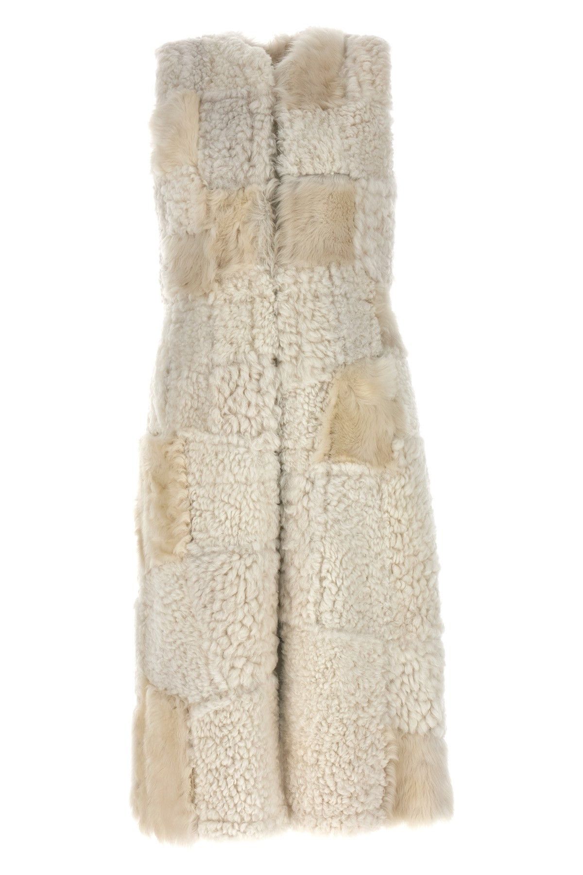 image of Chloe Patchwork Sheepskin Vest in White, Women's (Size Medium)