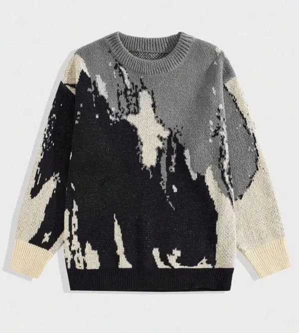 Japanese Brand Kihara x Genji Black grey acid wash distressed knit sweater Size US M / EU 48-50 / 2 - 5 Thumbnail