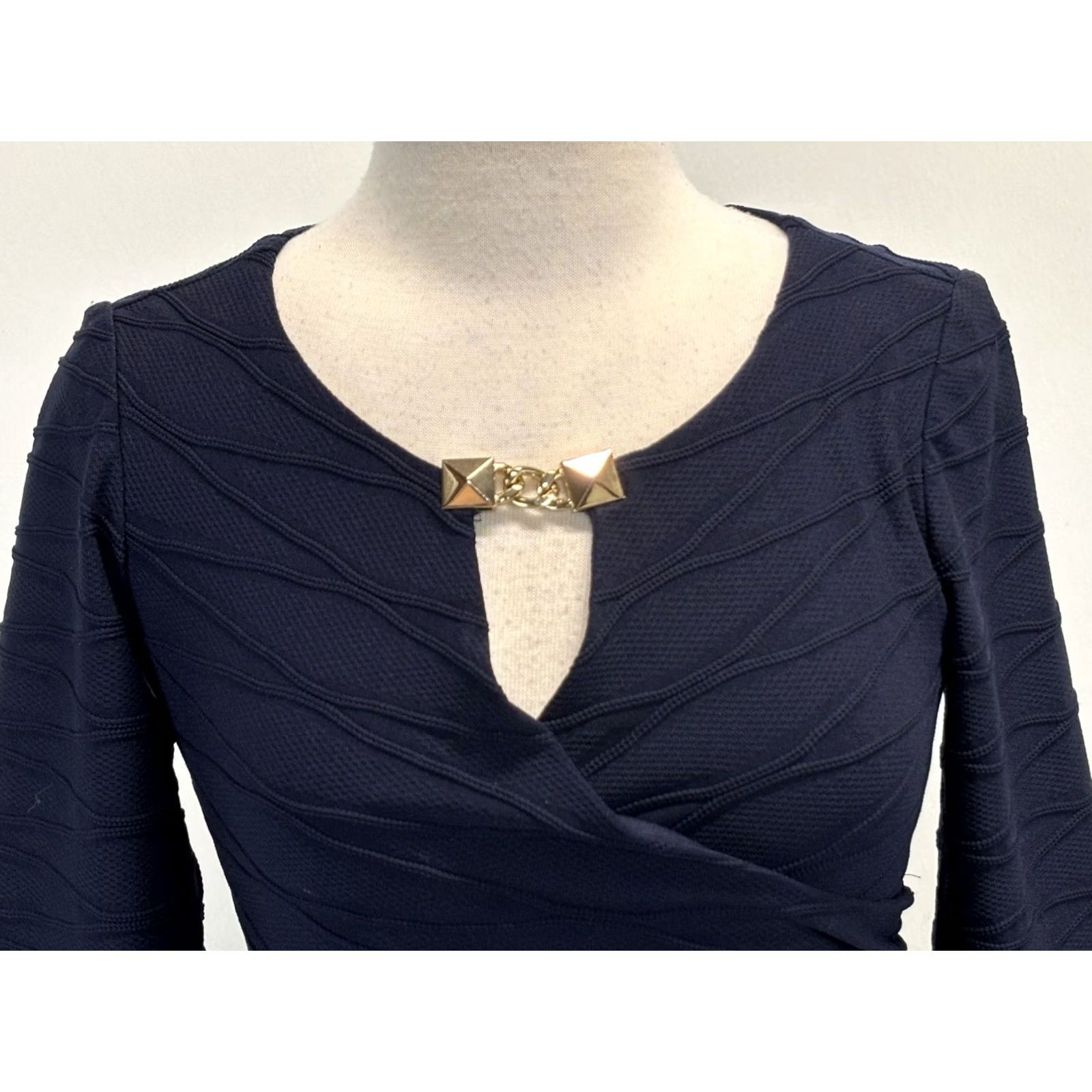 Joseph Ribkoff Joseph Ribkoff Dress Womens 8 Navy Sheath Textured Stretch Career Classic Ruched Size M / US 6-8 / IT 42-44 - 5 Thumbnail