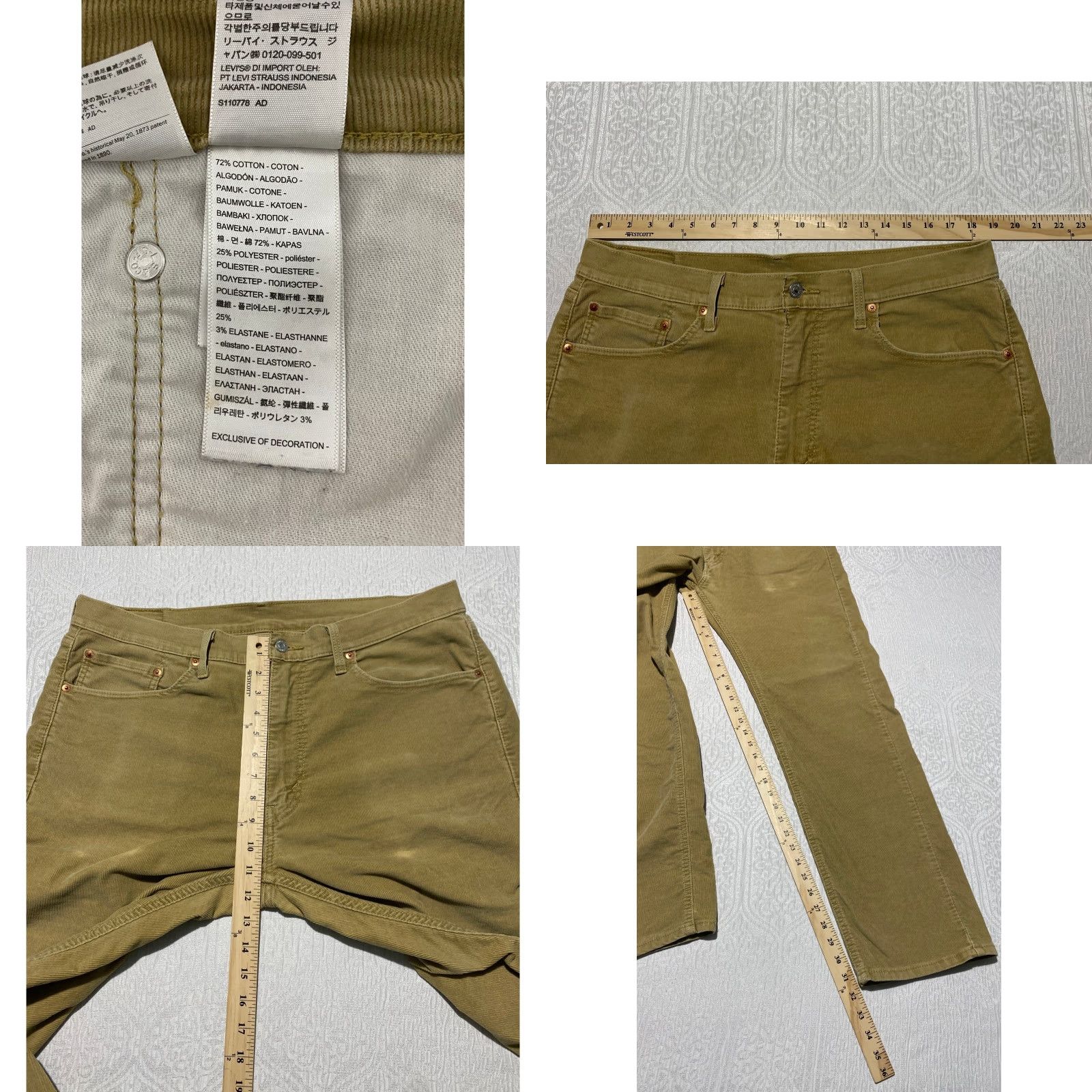 Levi's Levi's 505 Regular Fit Corduroy Pants Tan Beige W36 L32 Regular Men 5-Pocket Coin Pocket Button Zip Straight Fall Winter Corduroy Stretch Jeans Pants Size US 36 / EU 52 - 8 Thumbnail