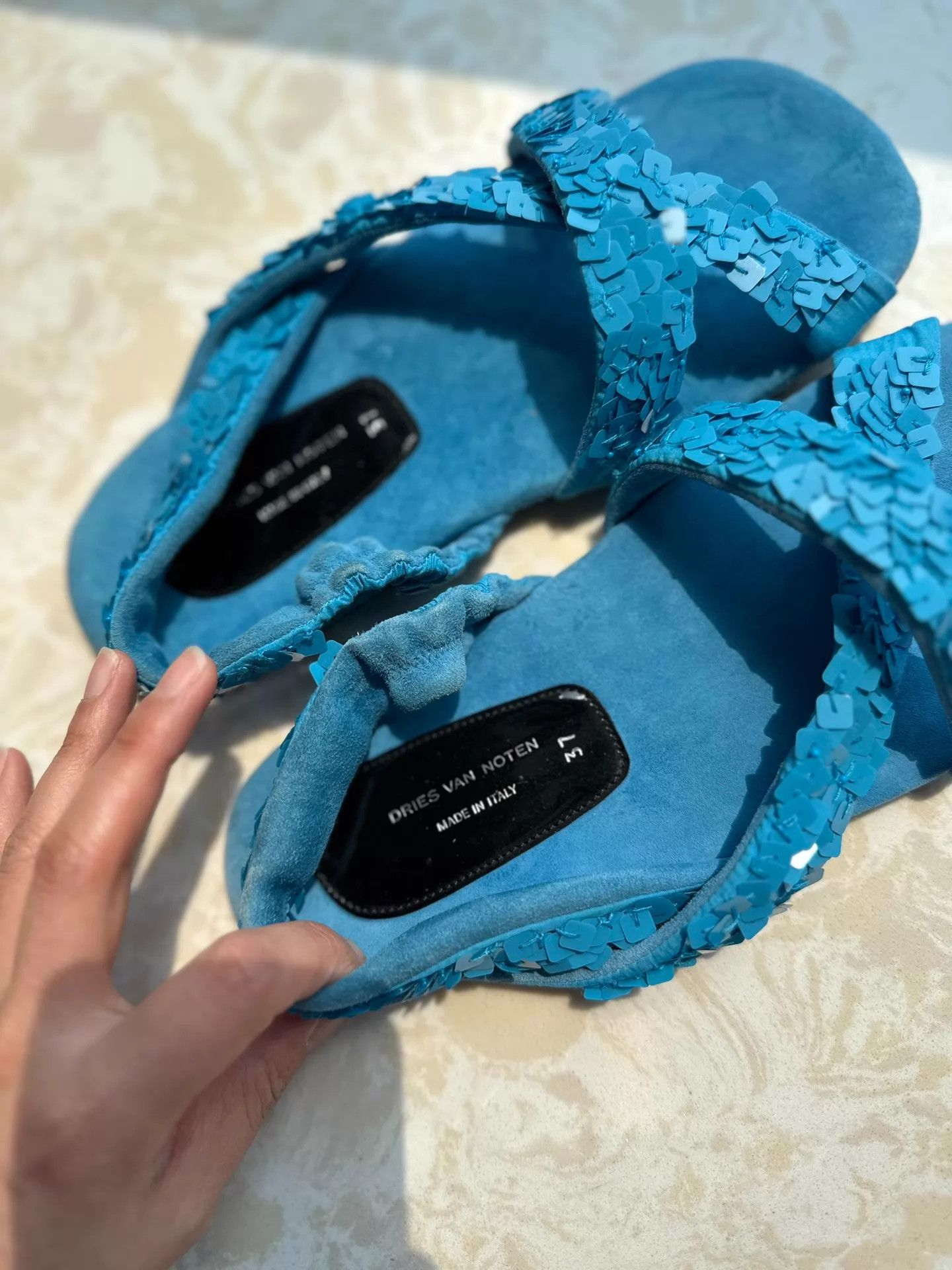 Dries Van Noten DVN Sandals 37 Frozen Floral Square Sequins Suede 95New Size US 6.5 / IT 36.5 - 3 Thumbnail