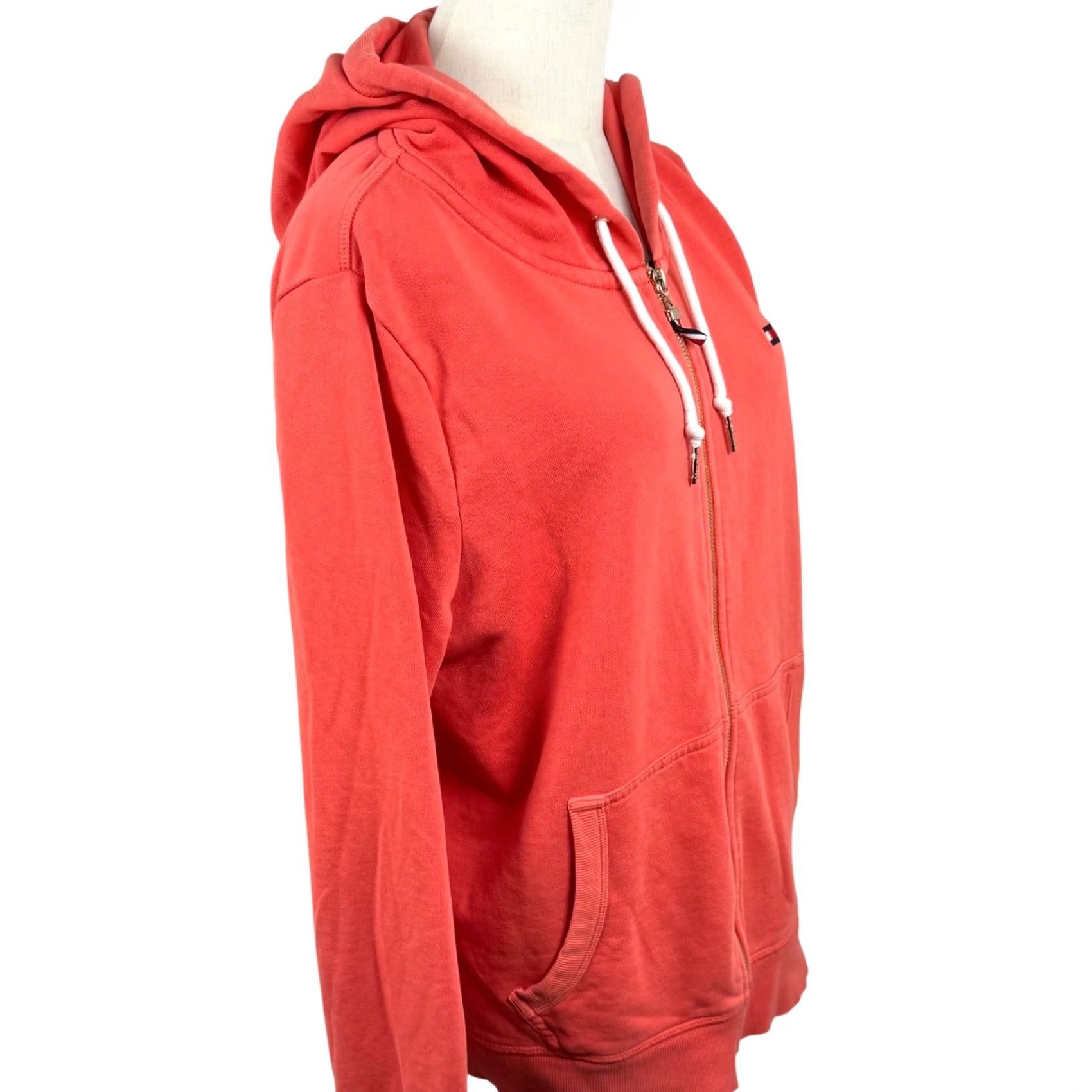 Tommy Hilfiger Tommy Hilfiger XL Hoodie Coral Full Zip French Terry Sporty Athleisure Retro Size XL / US 12-14 / IT 48-50 - 4 Thumbnail
