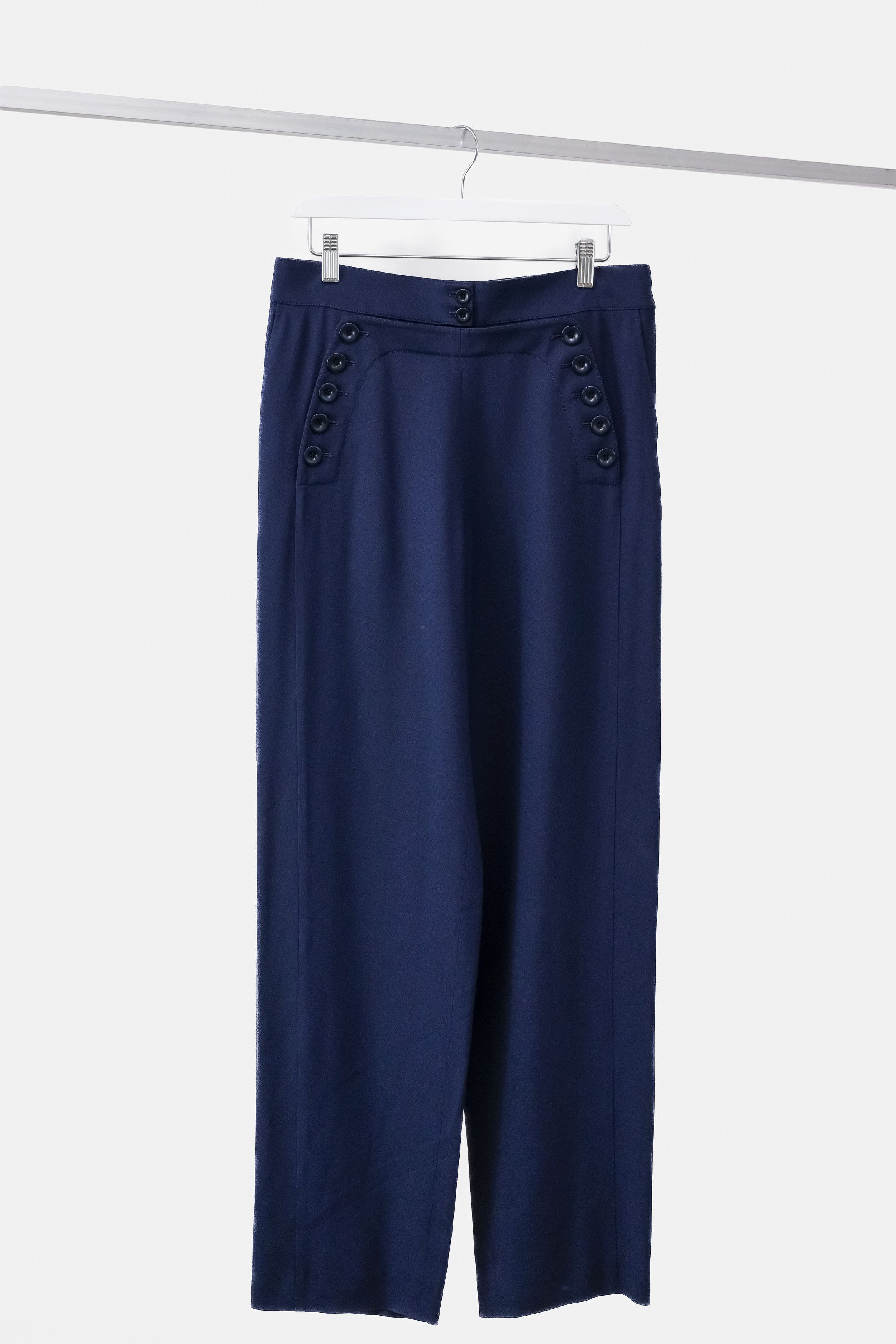 image of Chloe Deep Blue Wide-Leg High Waisted Trousers, Women's (Size 26)