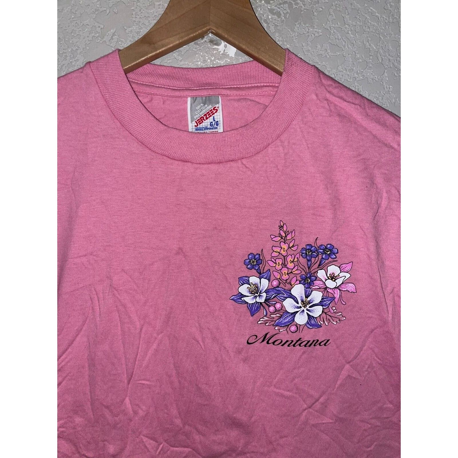 Jerzees Vintage Montana Pink Shirt Flower Wildflower Tee VTG 90s L Size US L / EU 52-54 / 3 - 2 Thumbnail