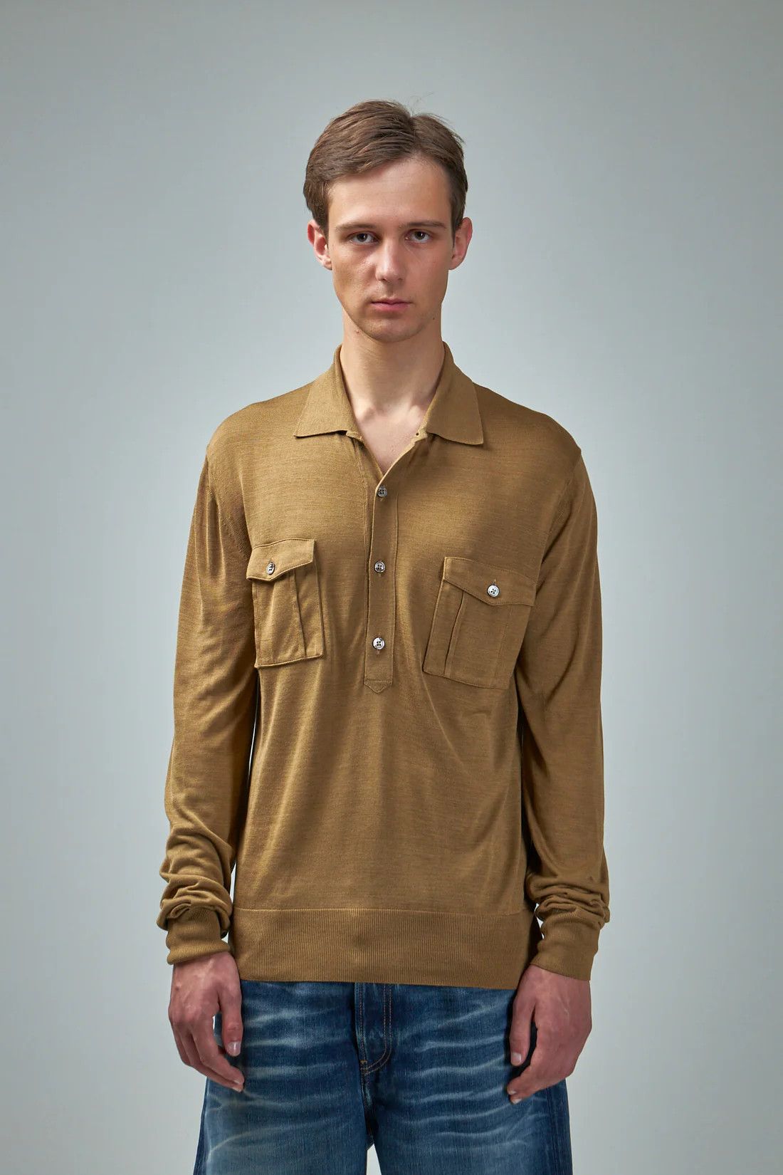 Tom Ford o1loc1c0525 KPL026 Polo Neck Silk Sweater in Brown Size US M / EU 48-50 / 2 - 1 Thumbnail