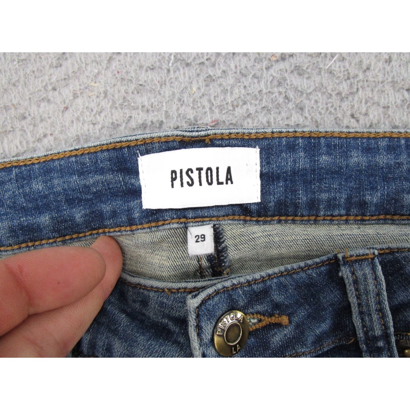 Pistola Pistola Women's Blue Stretch Distressed Skinny Jeans Size 29 Mid Rise Jeans Women Blue Stretch Distressed Skinny Size 29 Size 29" - 4 Thumbnail