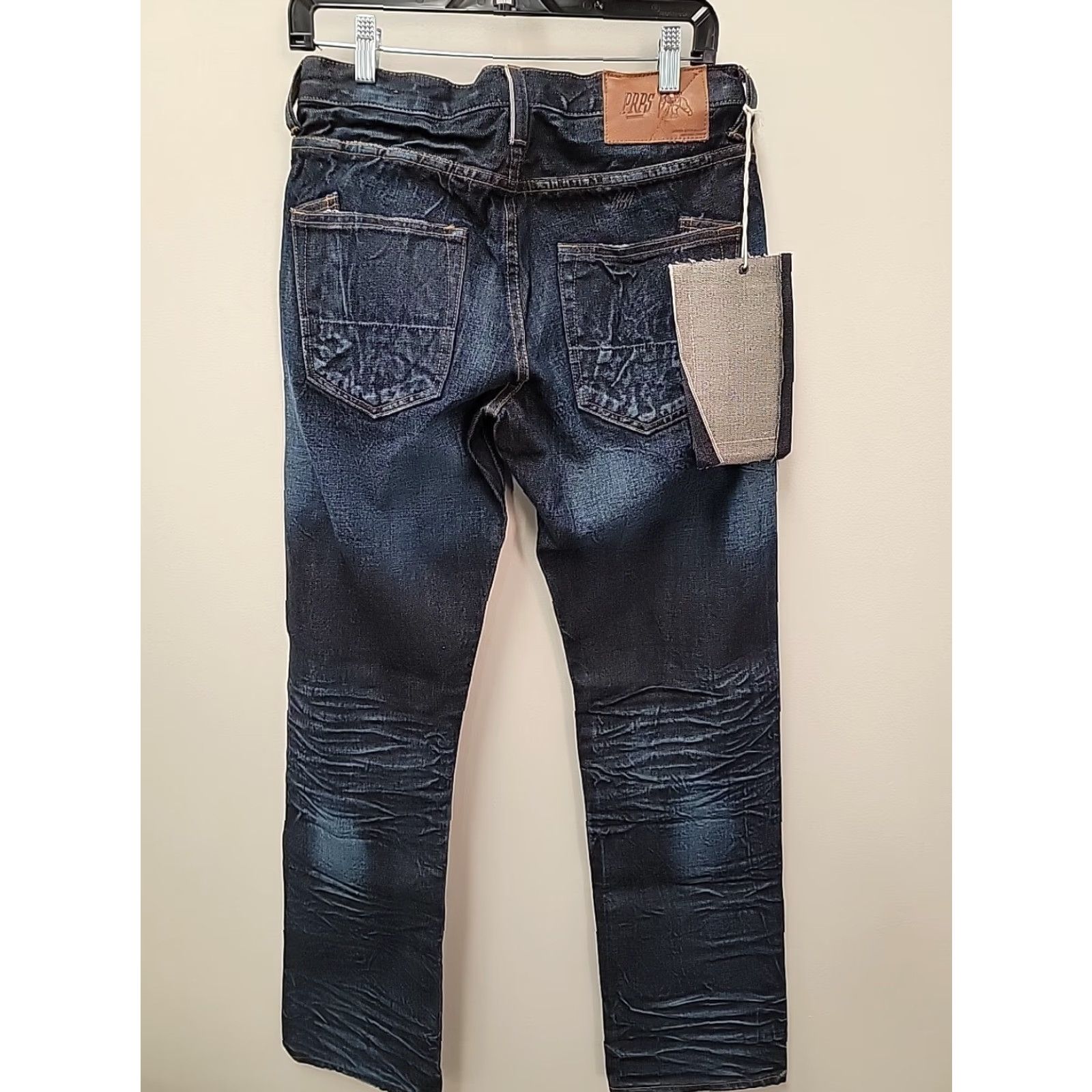 Prps PRPS Jeans Mens 30 Blue Raw Denim Selvedge 90s Grunge Straight Inseam 33 Button Logo Size US 30 / EU 46 - 7 Thumbnail