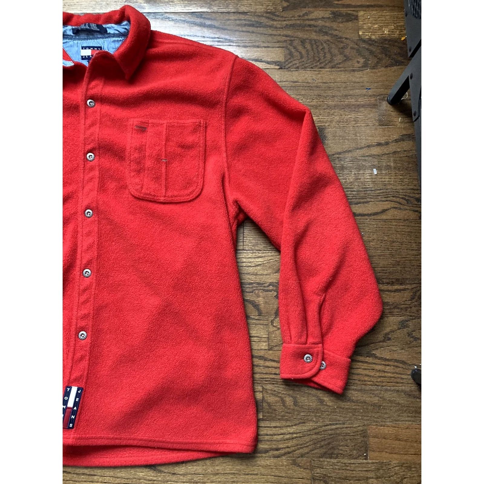 Tommy Hilfiger VINTAGE Tommy Hilfiger Shirt Jacket Mens Sz Large Button Up Shacket Red 90s Size US L / EU 52-54 / 3 - 3 Thumbnail