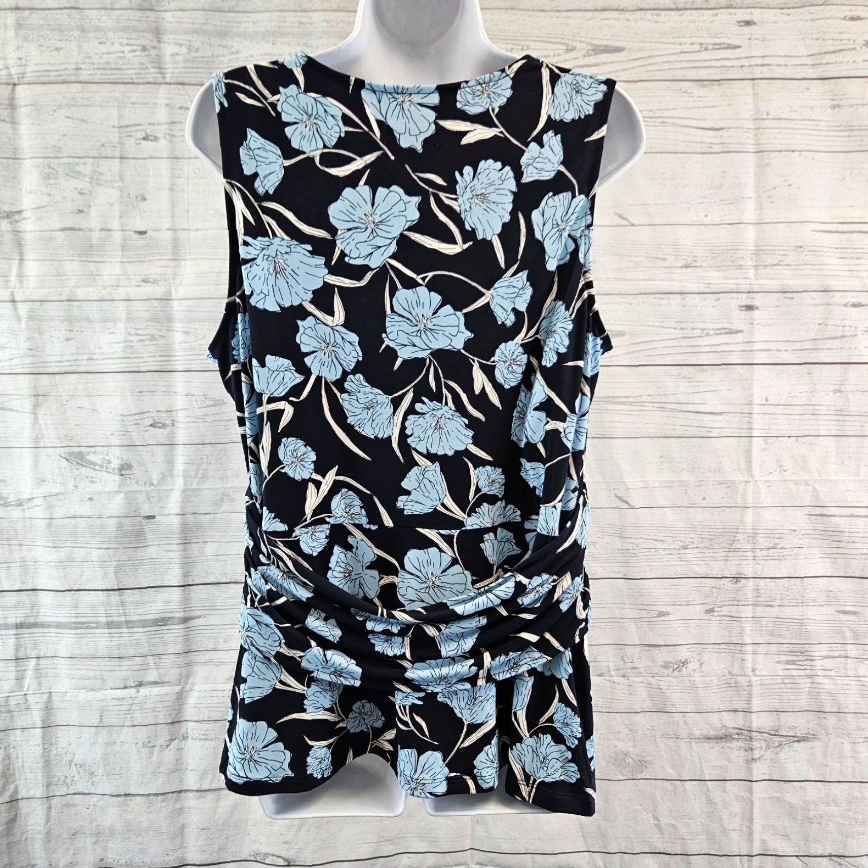 Jason Wu VINTAGE? No. J Jason Wu Womens Top Sz Large Blue Green Floral Sleeveless V-Neck Blouse Womens L Blue Floral V-Neck Shirt Size L / US 10 / IT 46 - 4 Thumbnail