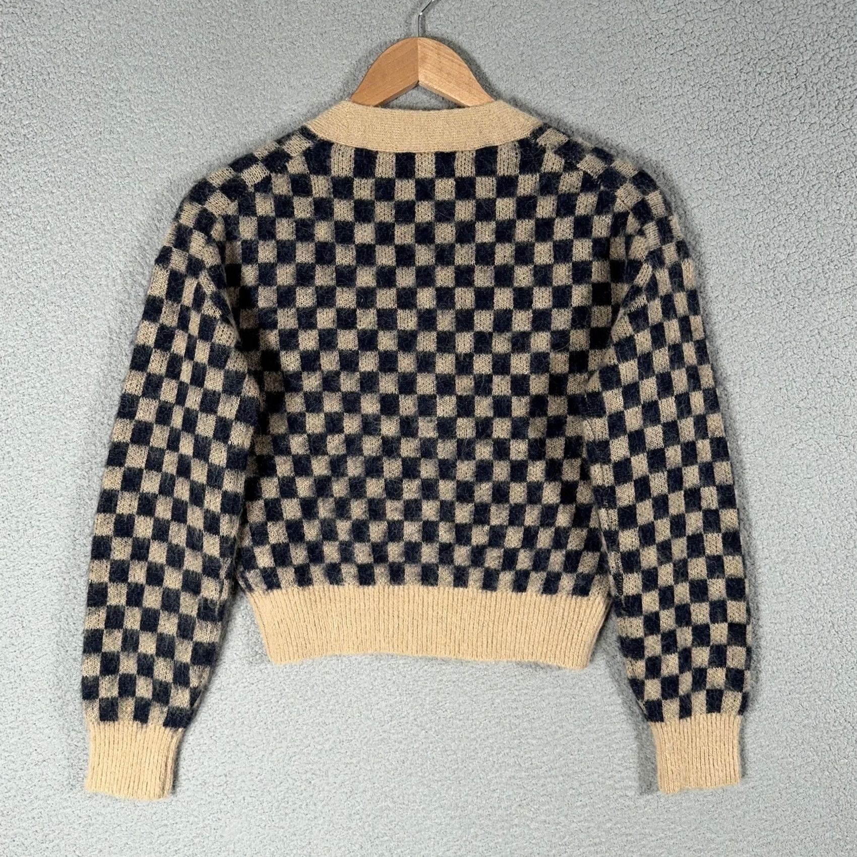 J.Crew J.Crew Cardigan Womens XXS Checkered V-Neck Raglan Knit Wool Alpaca Brushed Yarn Button Front Sweater Brown Navy Tan Pattern Size XXS / US 00 / IT 34 - 3 Thumbnail