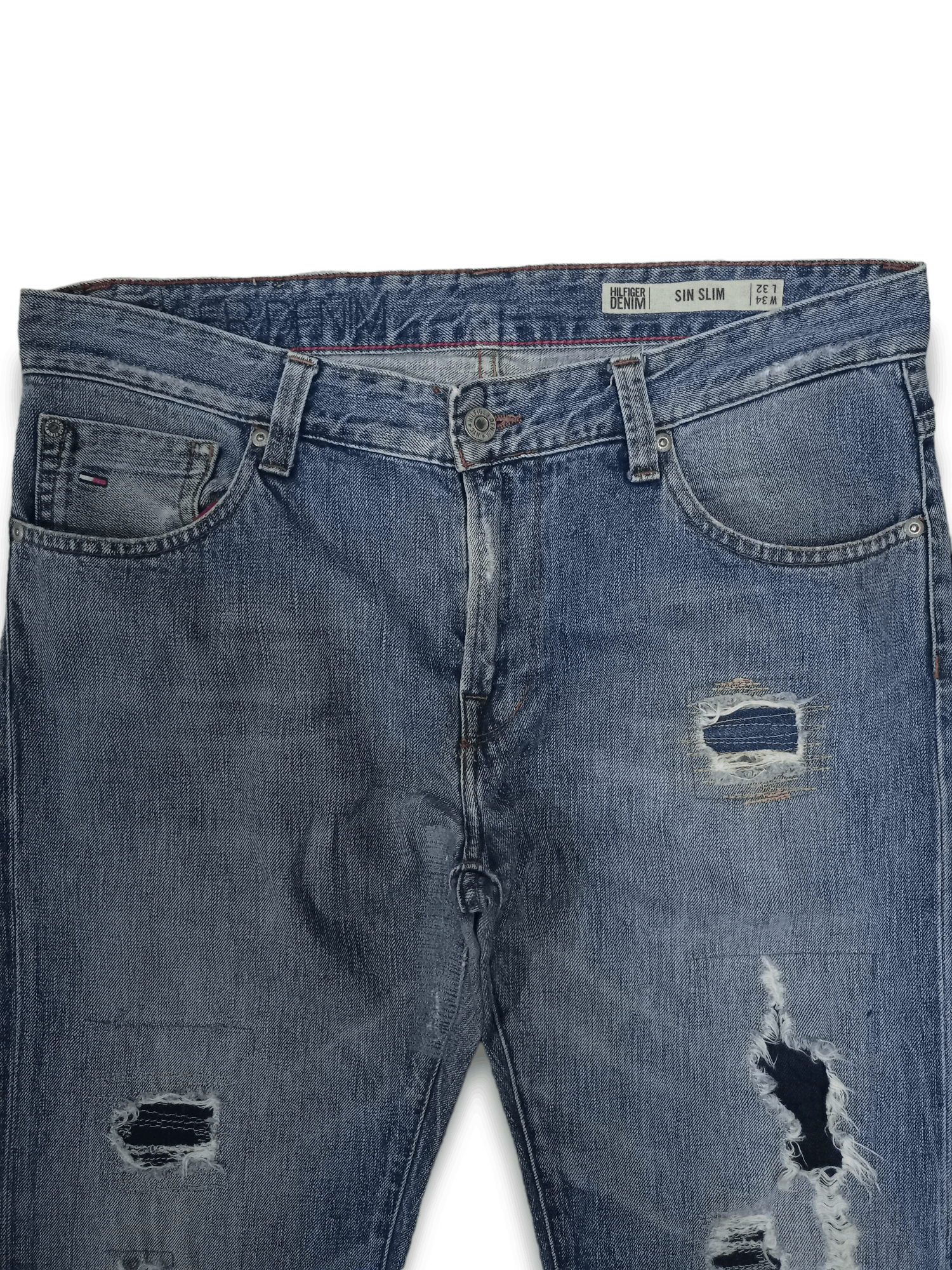 Tommy Hilfiger Vintage Tommy Hilfiger Blue Wash Ripped Patched Jeans 37x33 Size US 37 - 4 Thumbnail