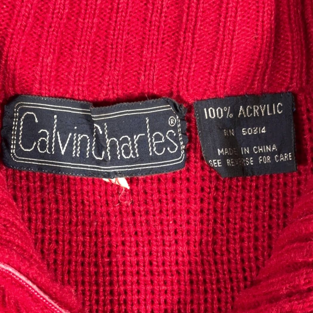Vintage VINTAGE Calvin Charles Sweater Adult SMALL Red Textured Knit Quarter Zip 80s Size US S / EU 44-46 / 1 - 4 Thumbnail